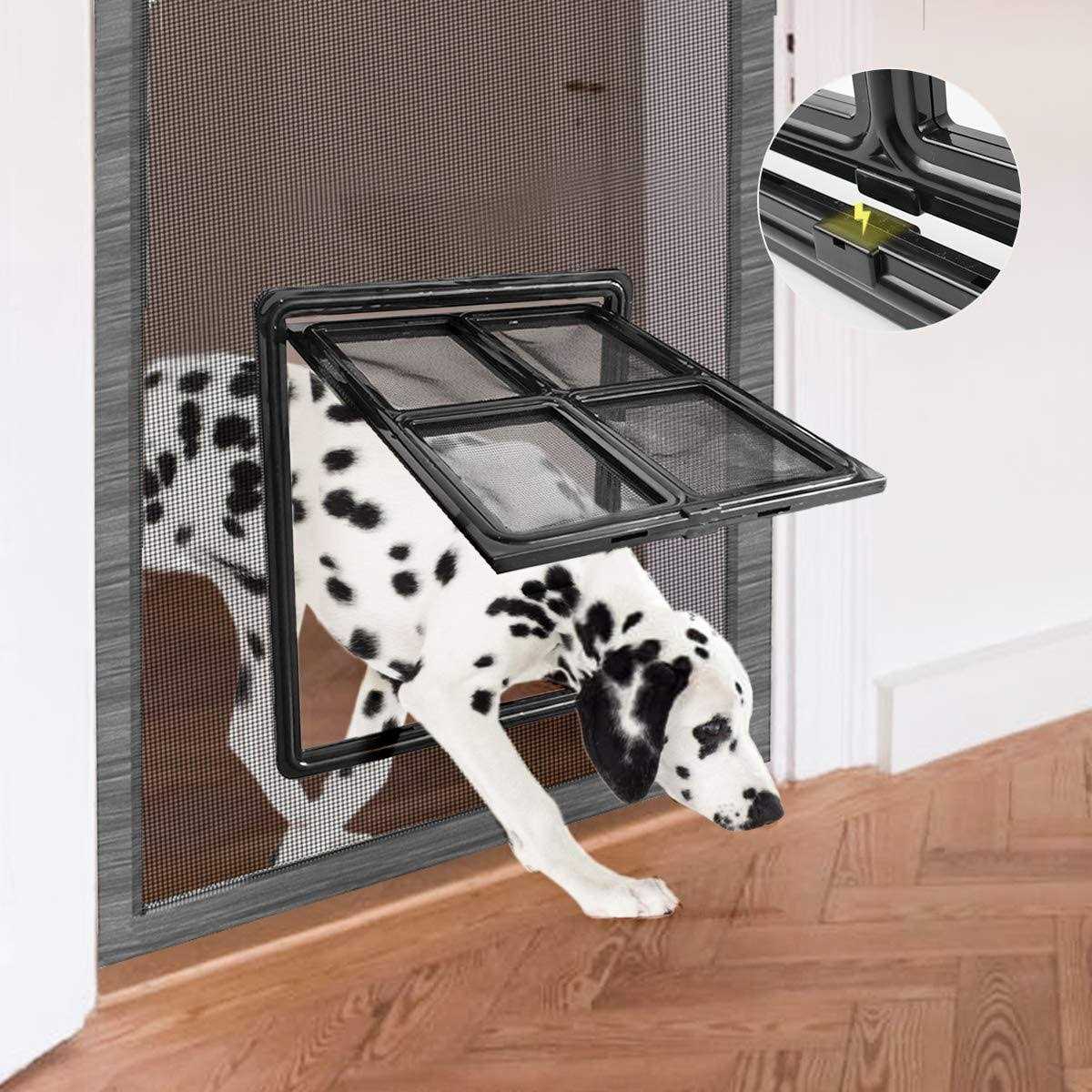 Namsan Pet Door for Screen Door Sliding Dog Screen Door Inner Size 12 x 16 inches Lockable Doggy Door Magnetic Automatic Closing - Healthber