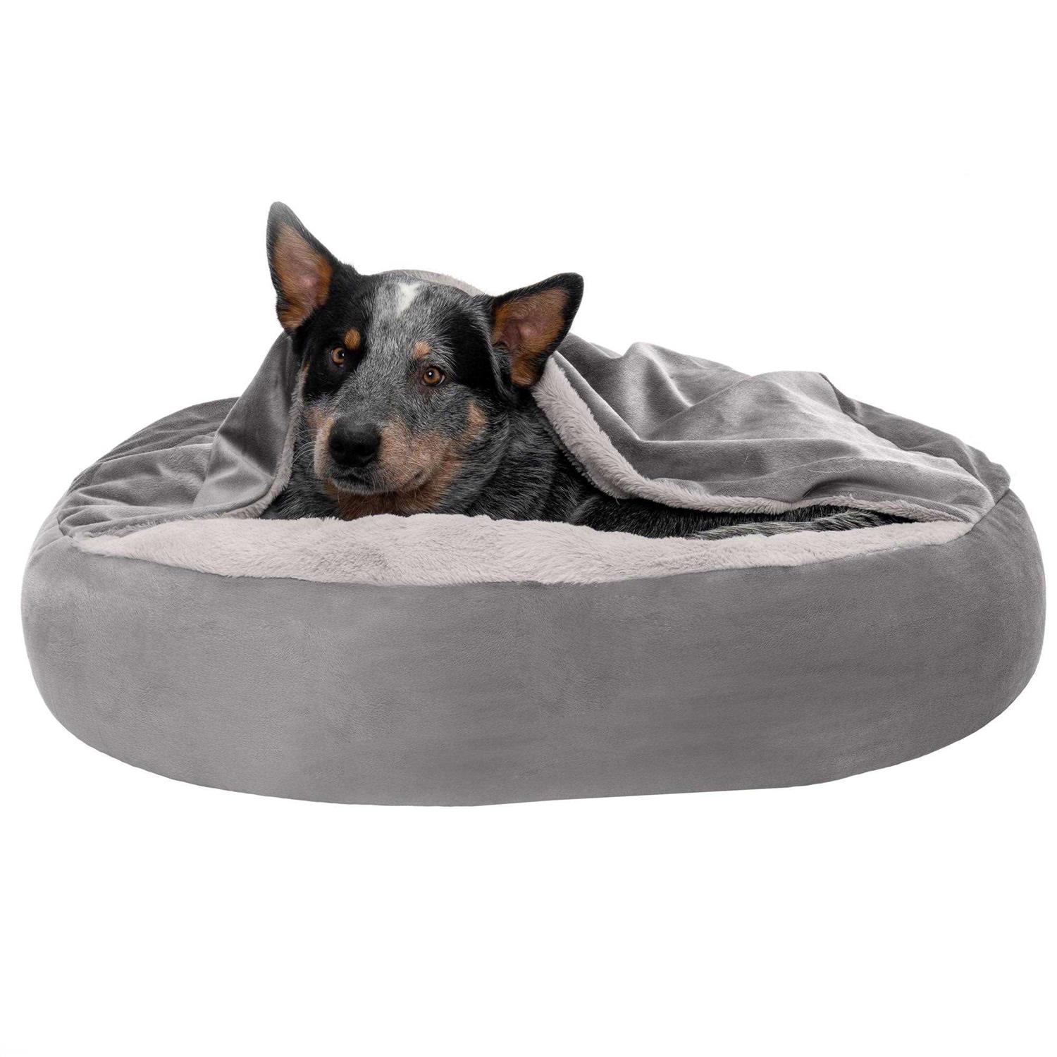 Velvet & Wave Faux Fur Hooded Donut Bed FurHaven - Healthber
