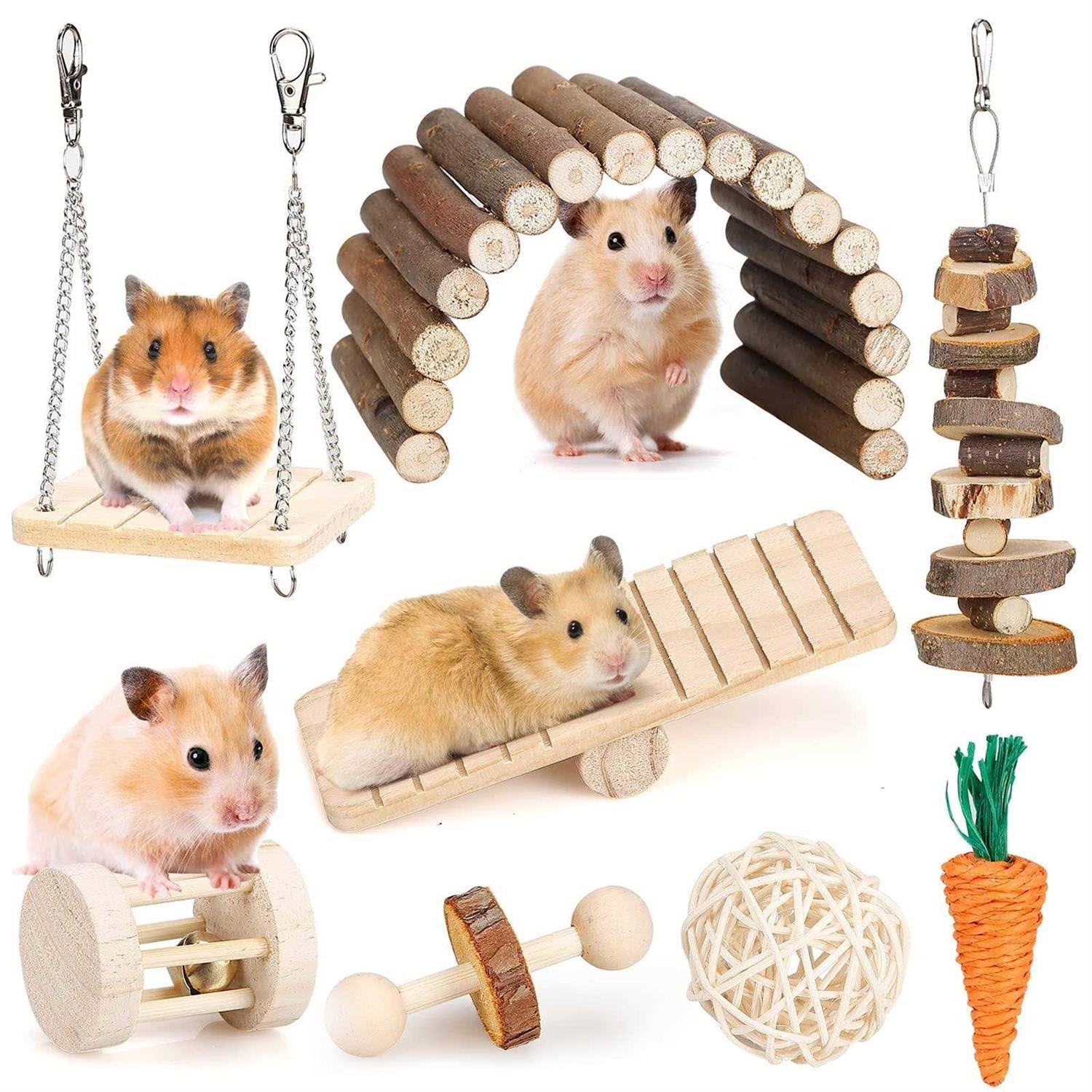 BBjinronjy Hamster Chew Toys Set Small Animal Molar Toys Teeth Care Wooden Accessories for Guinea Pigs,Chinchillas,Gerbils,Mice,Rats,Mouse Rodents Toy Swing - Healthber