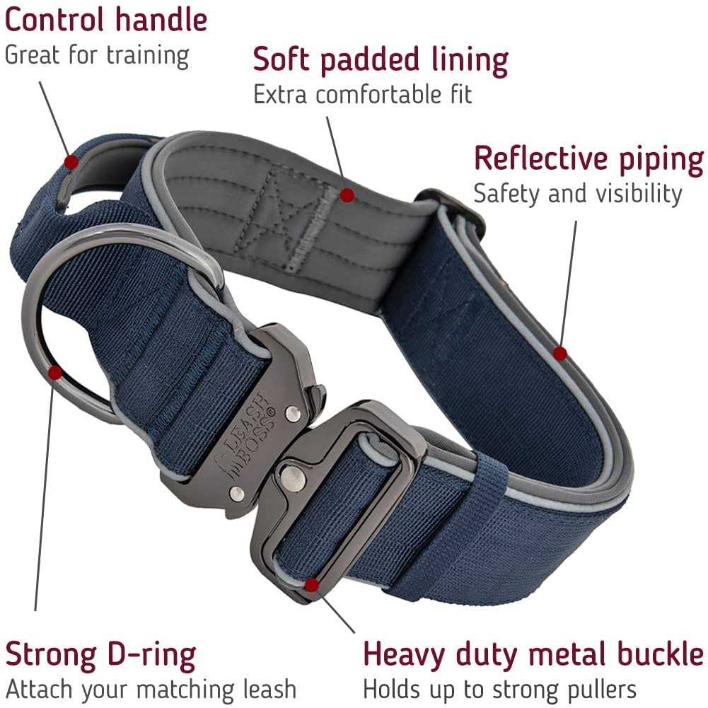Leashboss Tactical Dog Collar Dog Collar with Handle Heavy-Duty Adjustable Military K9 Collar with Quick Release Buckle and Handle - Healthber