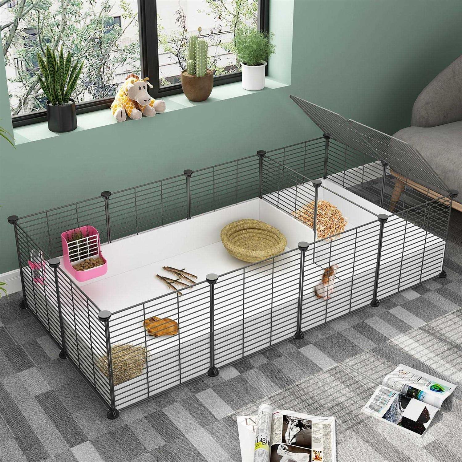Eiiel Guinea Pig Cage,Indoor Habitat Cage with Waterproof Plastic Bottom,Playpen for Small Pet Bunny - Healthber