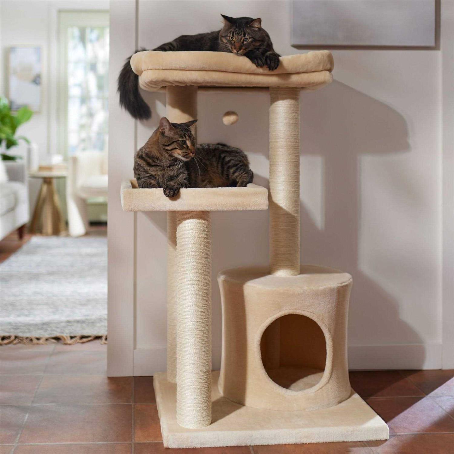 Frisco 42-in Heavy Duty Faux Fur Cat Tree Condo - Healthber