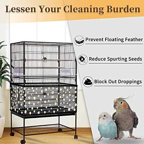 Daoeny Bird Cage Seed Catcher Large Bird Cage Cover Adjustable Soft Airy Nylon Mesh Net - Healthber