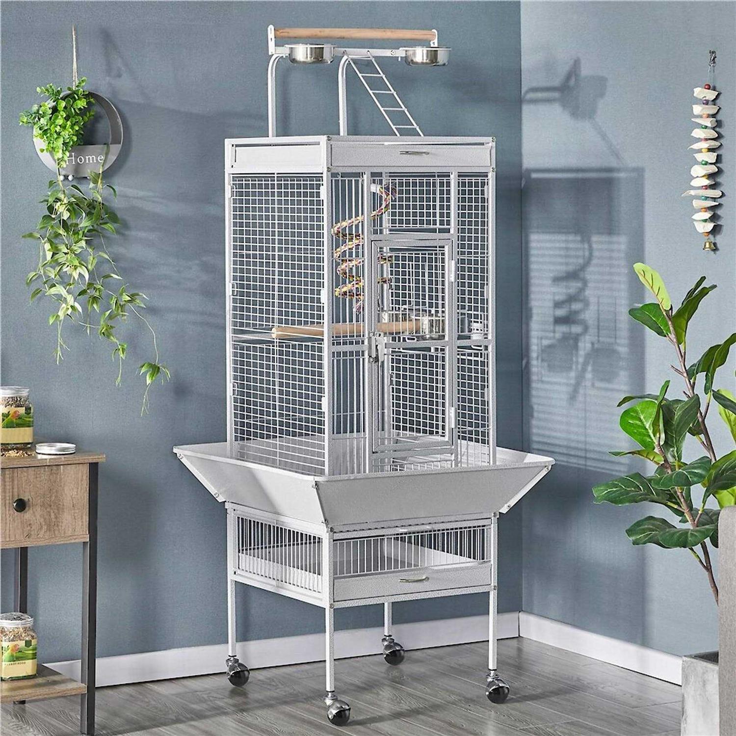 Yaheetech Rolling Metal Parrot Cage with Playtop - Healthber