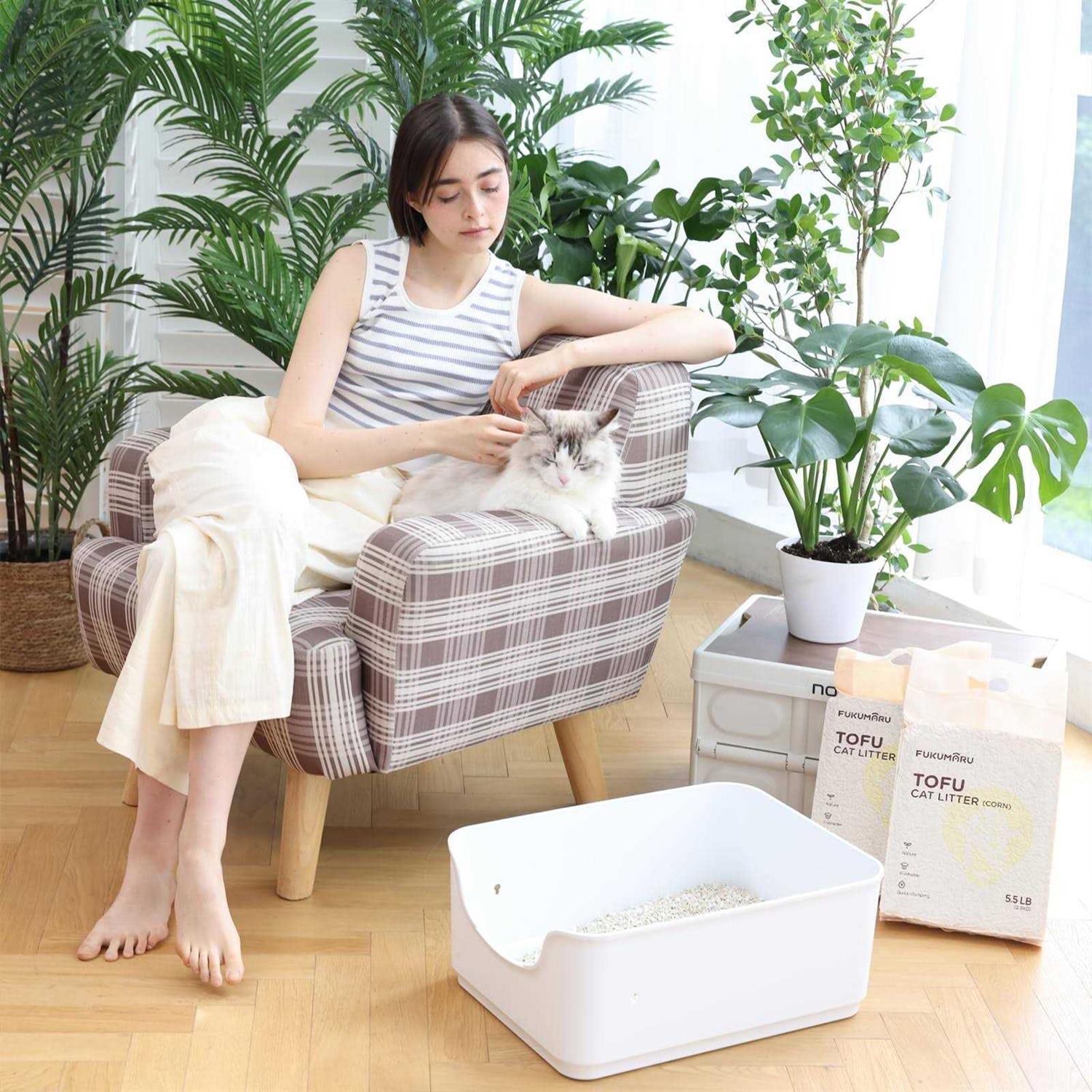 FUKUMARU Tofu Cat Litter Clumping Cat Litter, Dust Free Unscented Flushable Tofu Litter, Natural, Lightweight and Low Tracking Cat Litter - Healthber