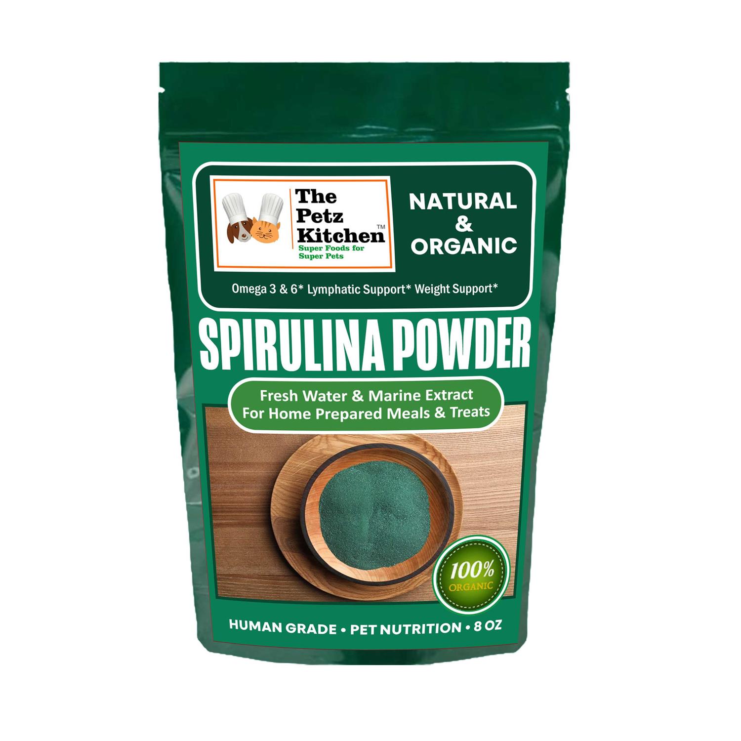 The Petz Kitchen Spirulina Omega 3 & 6 Lymphatic Weight Probiotic Immune Support Petz Organic Spirulina Powder - Healthber