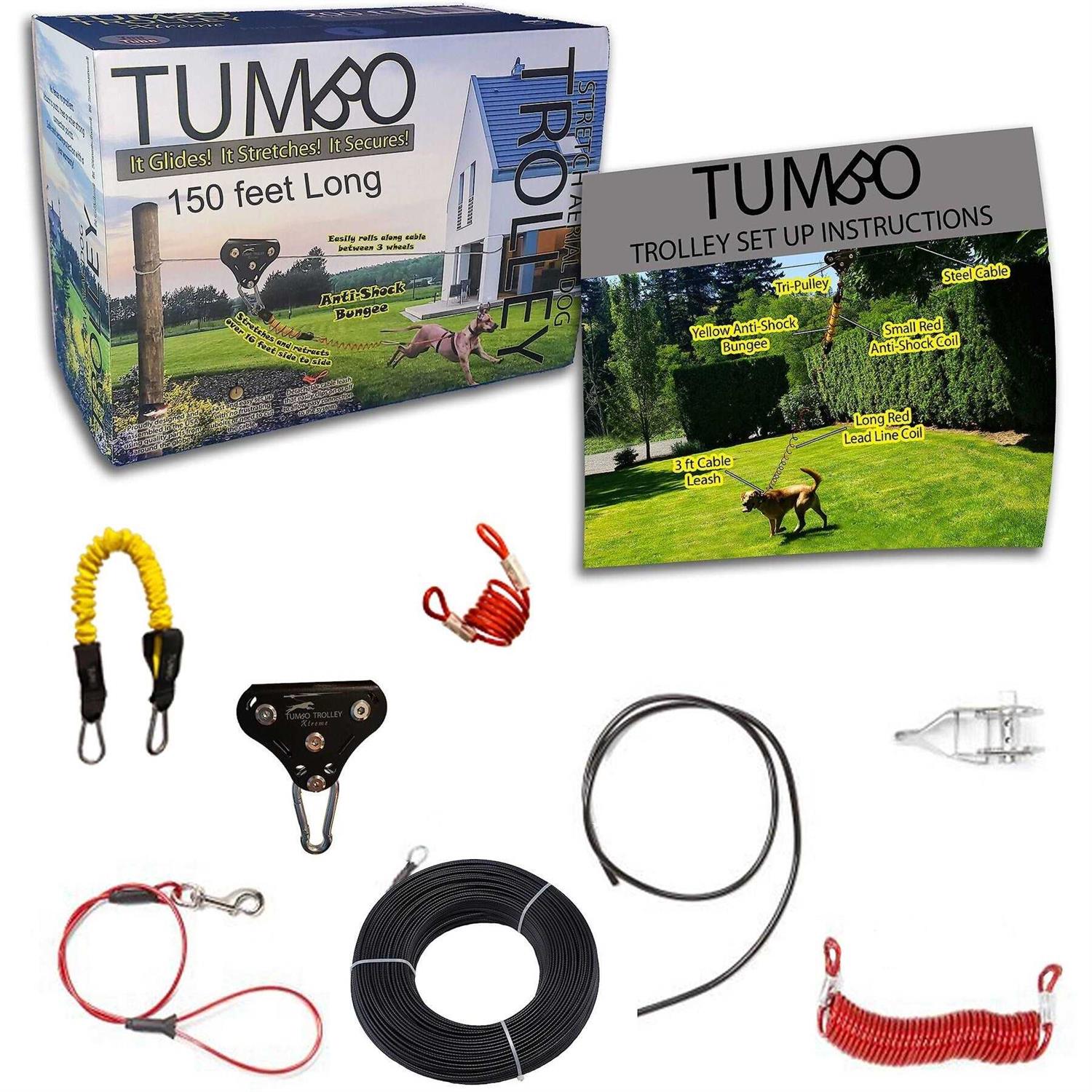Tumbo Xtreme Trolley Anti-Shock Aerial Dog Runner for Yard - Healthber