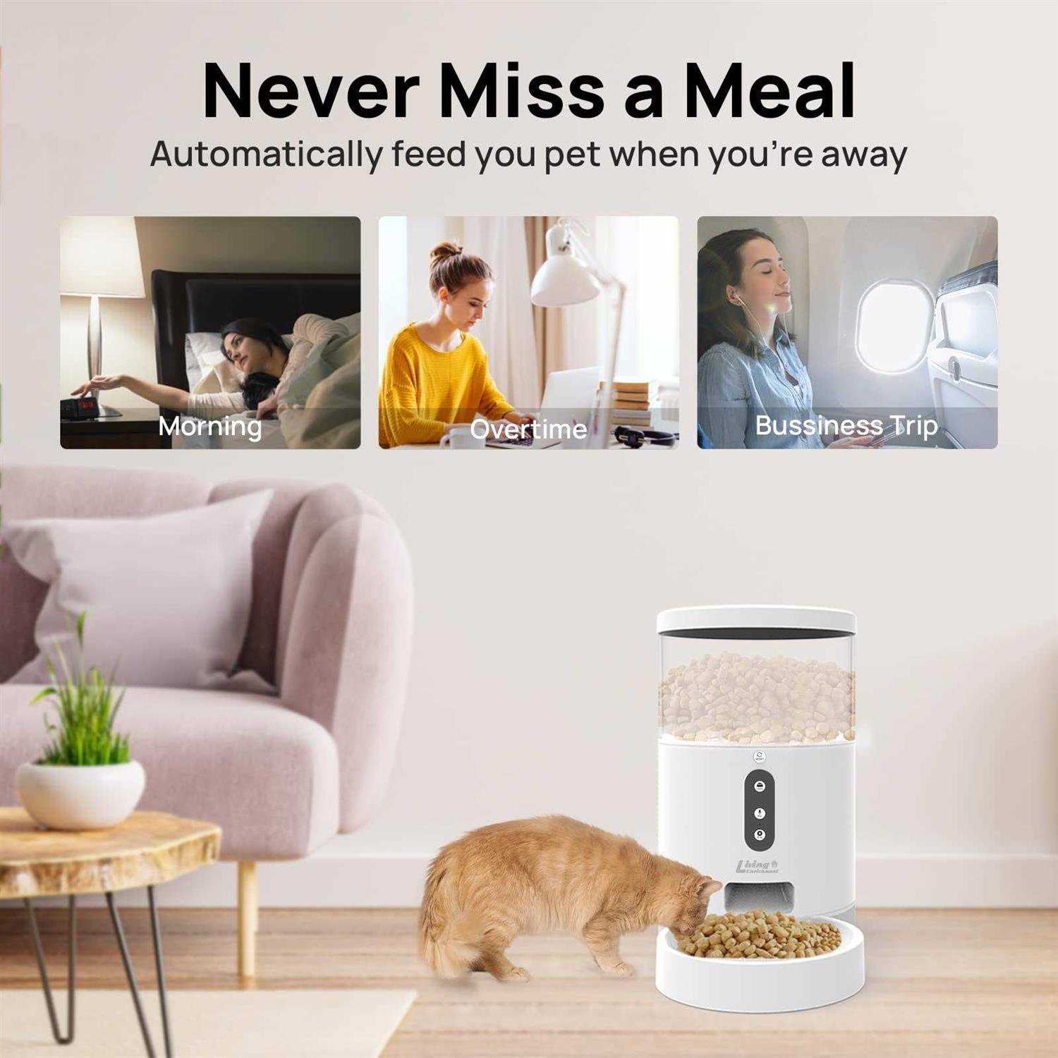 Living Enrichment Automatic Cat Feeder, Auto Dog Food Dispenser, WiFi Smart Pet Feeder 4L, Distribution Alarms and Voice Recorder - Healthber