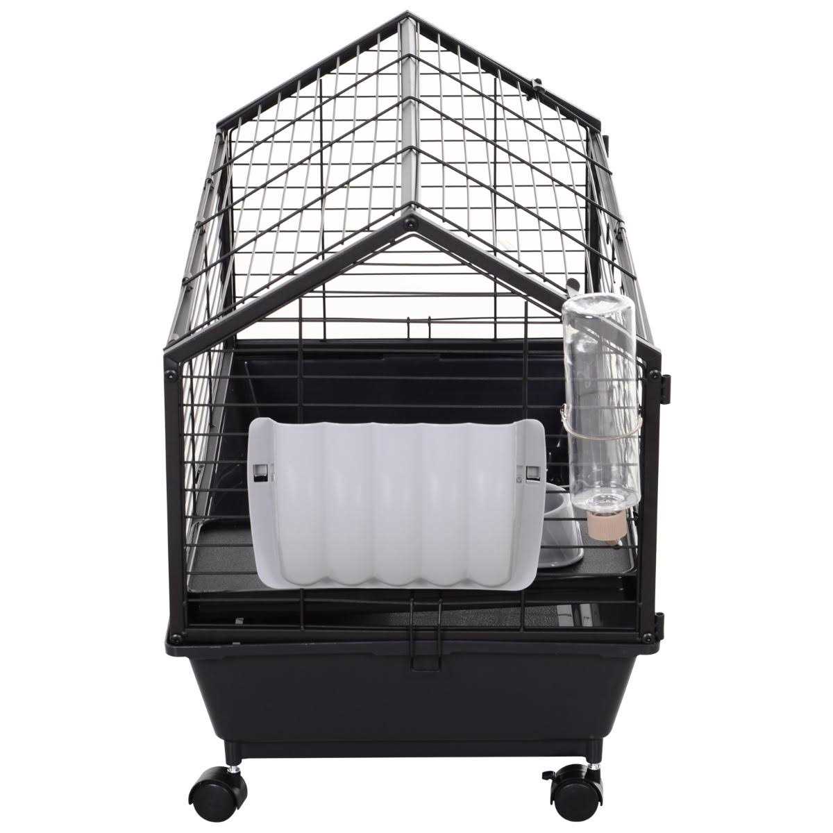 PawHut Rolling Metal Rabbit Guinea Pig or Small Animal Hutch Cage with Main House and Run - Healthber