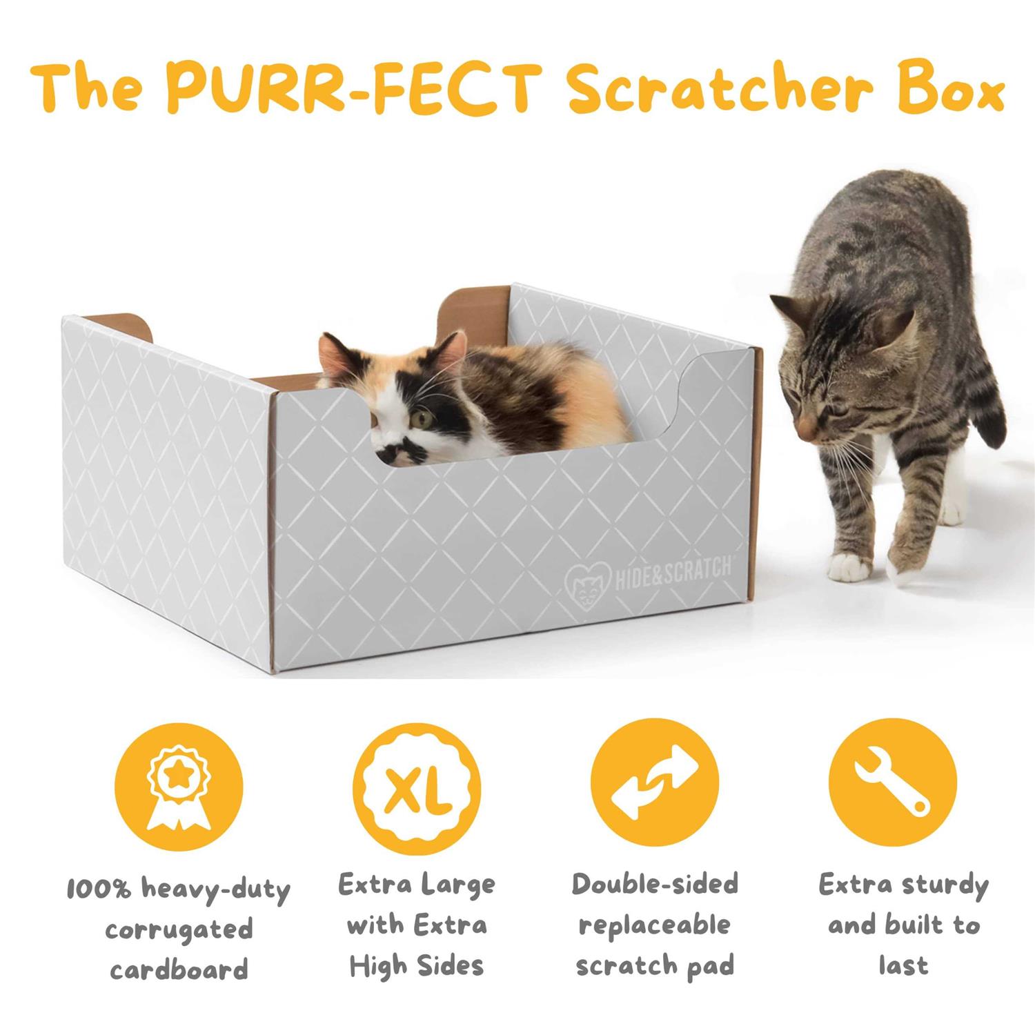 Hide & Scratch Extra-Large Heavy Duty Cardboard Cat Scratcher and Lounger Box with Refillable Scratch Pad - Healthber