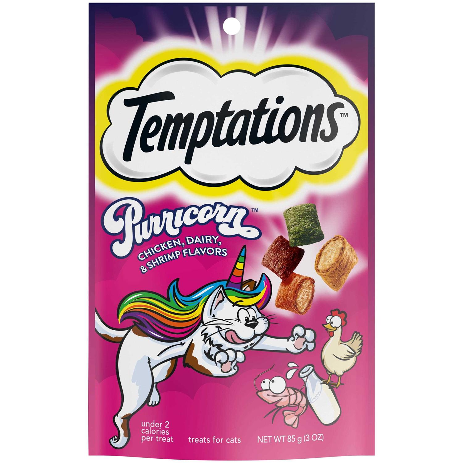 Temptations MixUps Purricorn Chicken Dairy & Shrimp Flavors Crunchy & Soft Cat Treats - Healthber
