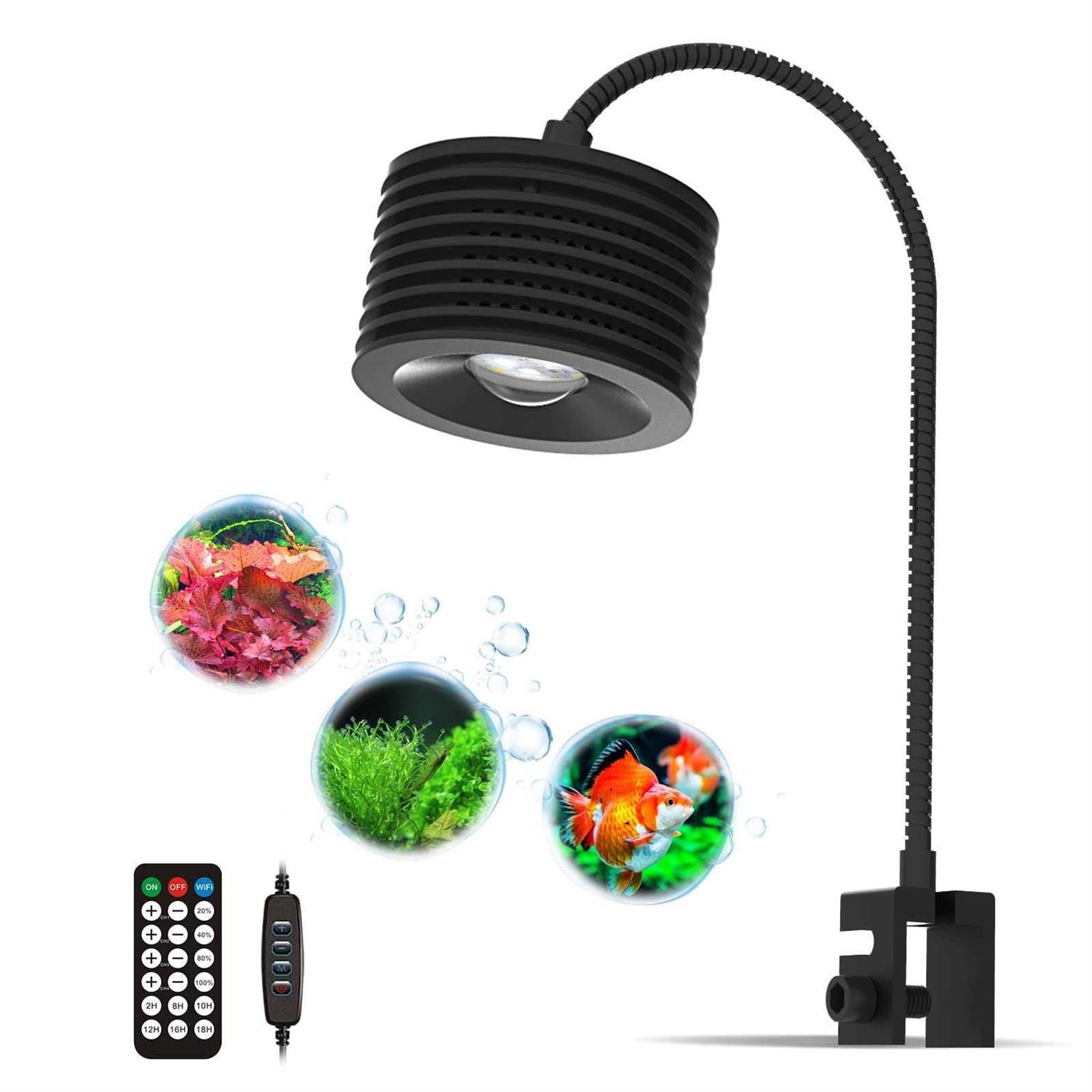 Lominie LED Aquarium Light Planted Tank Light 4 Channels Remote Control 6500k Aquarium LED Light for Freshwater Fish Tank Refugium with Gooseneck - Healthber