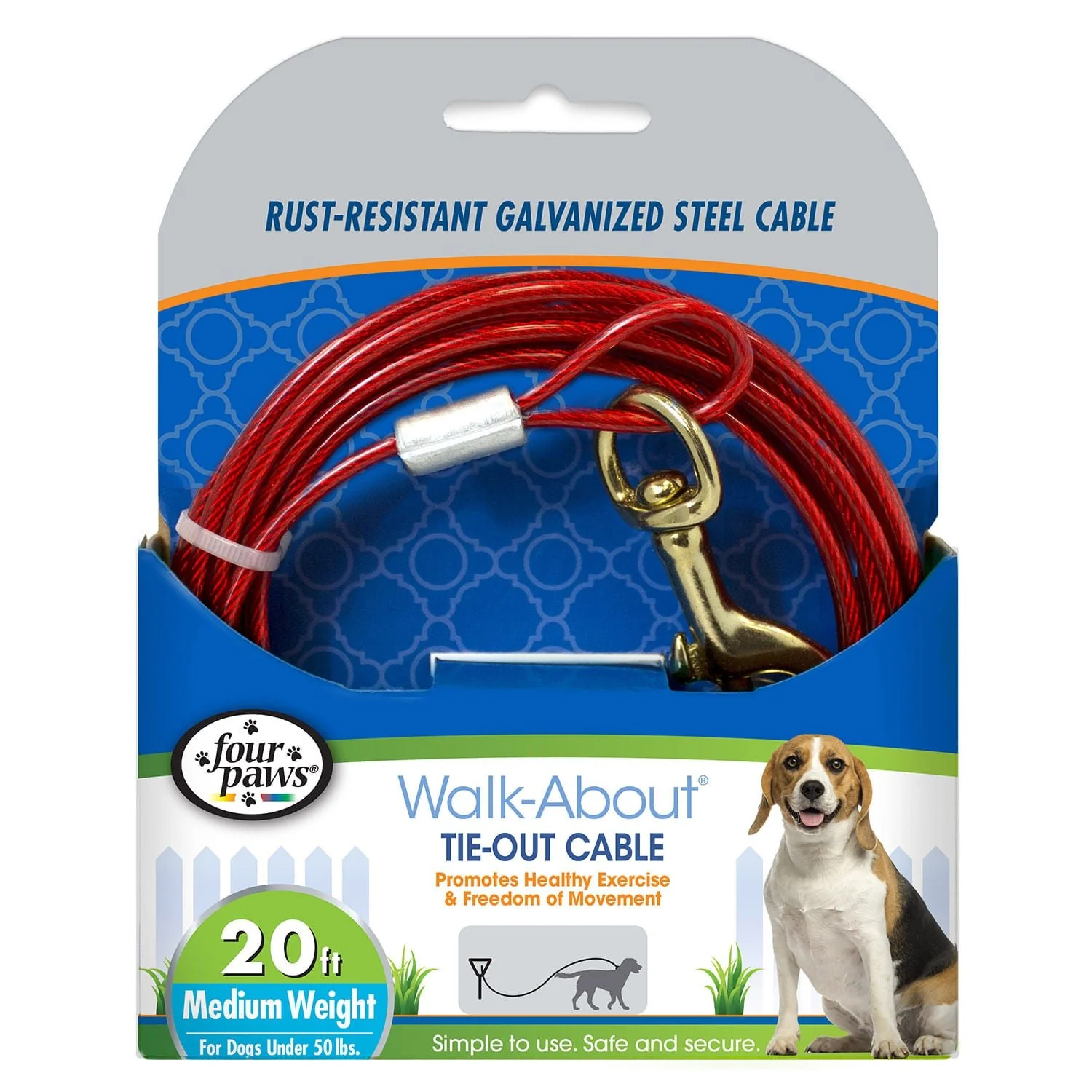 Medium Weight Dog Tie Out Cable, Red - Healthber