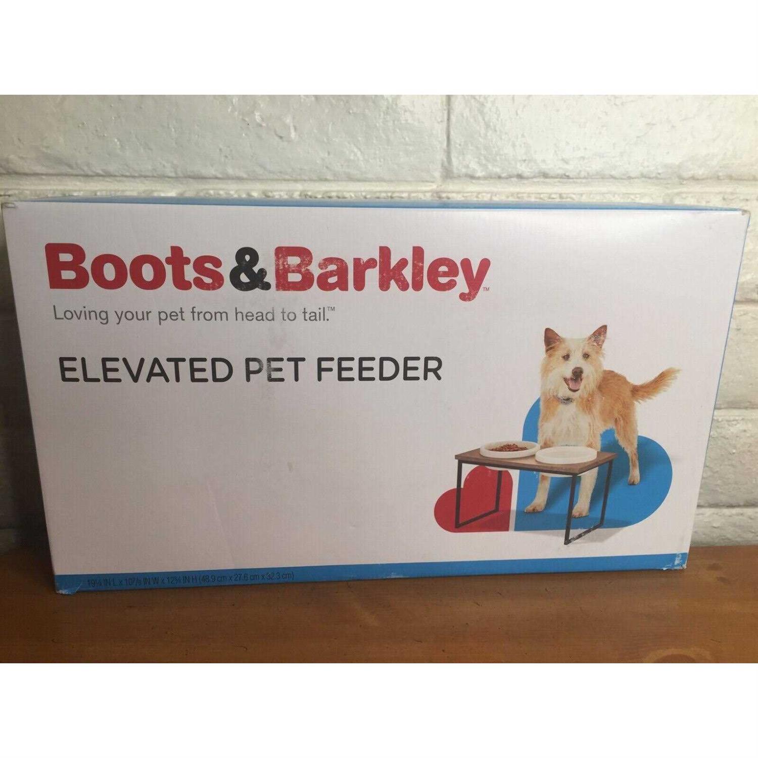 Boots & Barkley Modern Tall Metal Elevated Dog Bowl with Natural Wood Top - Healthber