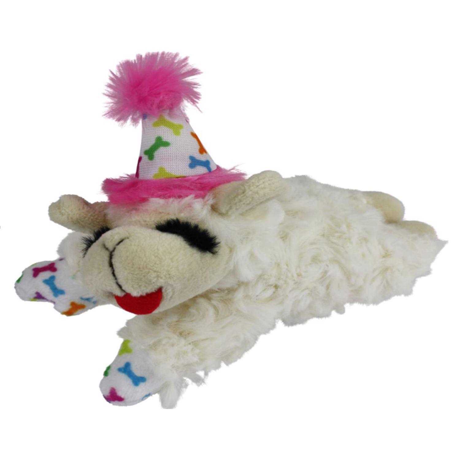 Multipet Lamb Chop Dog Toy with Birthday Hat - Healthber