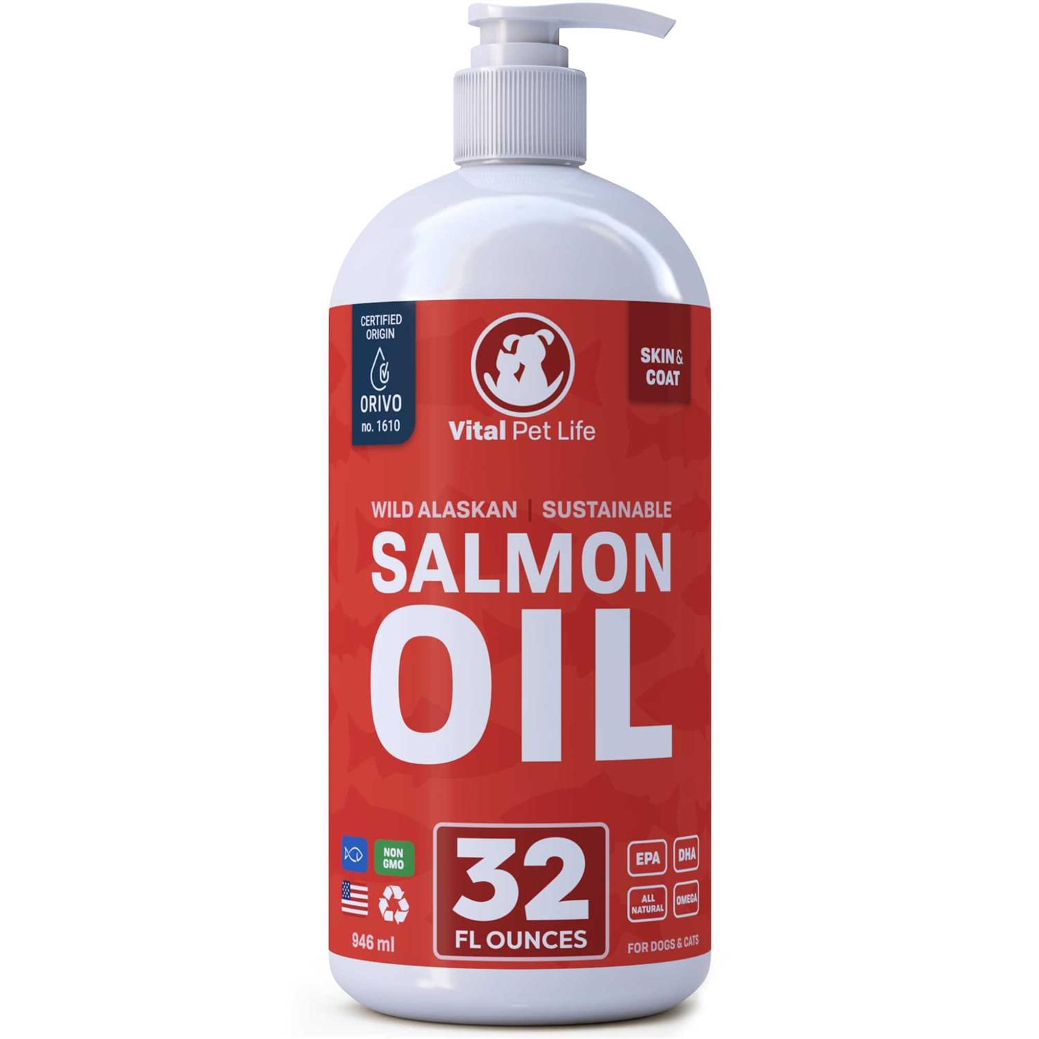 Vital Pet Life Salmon Oil for Dogs & Cats Healthy Skin & Coat Fish Oil - Healthber