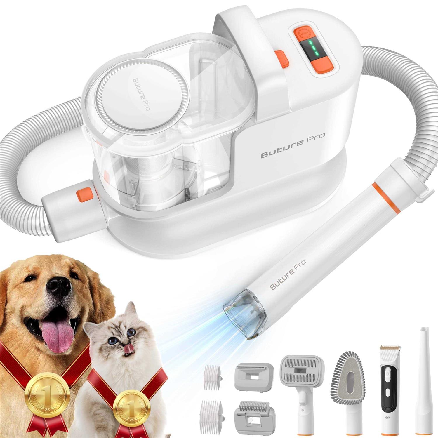 BUTURE Pet Grooming Kit & Vacuum Suction 99% Pet Hair, Professional Dog Grooming Kit with 6 Grooming Tools for Dogs Cats and Other Animals Low Noise - Healthber