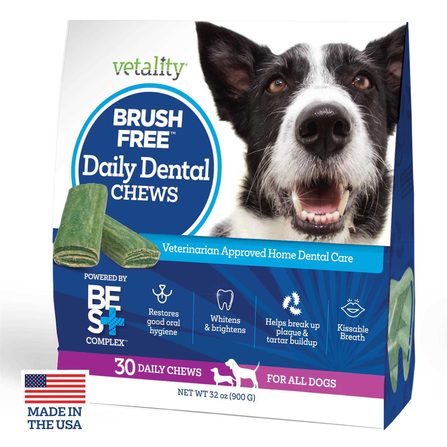 Vetality Brush Free Daily Dental Chews for Dogs - Healthber