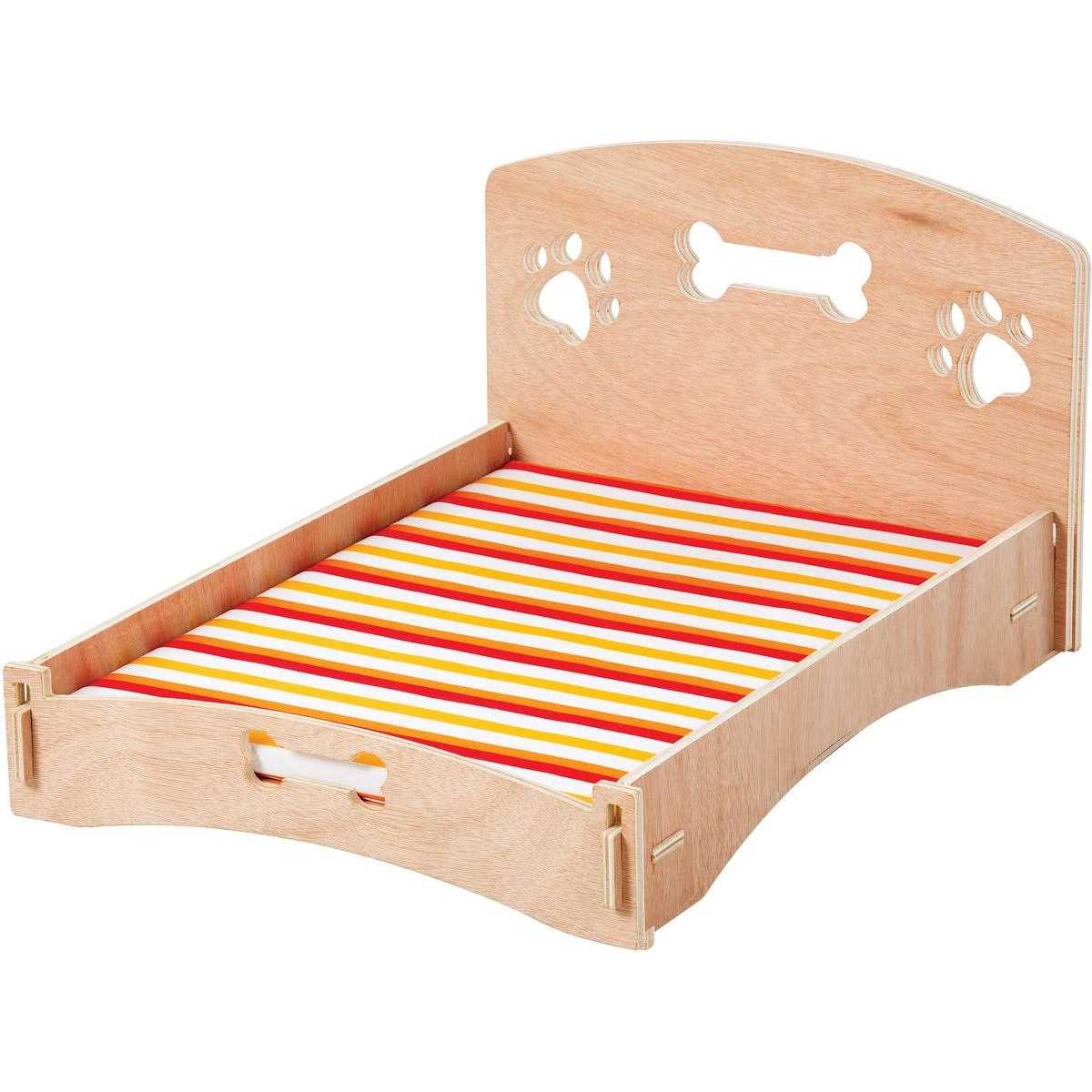 masterapartm Wooden Bone & Paw Design Sofa Cat & Dog Bed with Removable Cover - Healthber