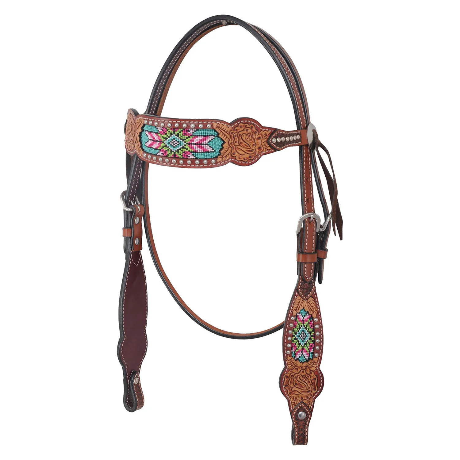 Rafter T Beaded Inlay Browband Headstall, Horse - Healthber