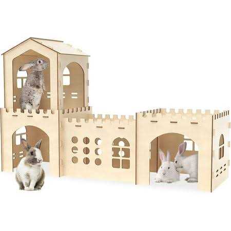 Extra Large Rabbit Hutch, Wooden Rabbit Houses and Hideouts Large Wooden Rabbit Castle Bunny Hideout - Healthber