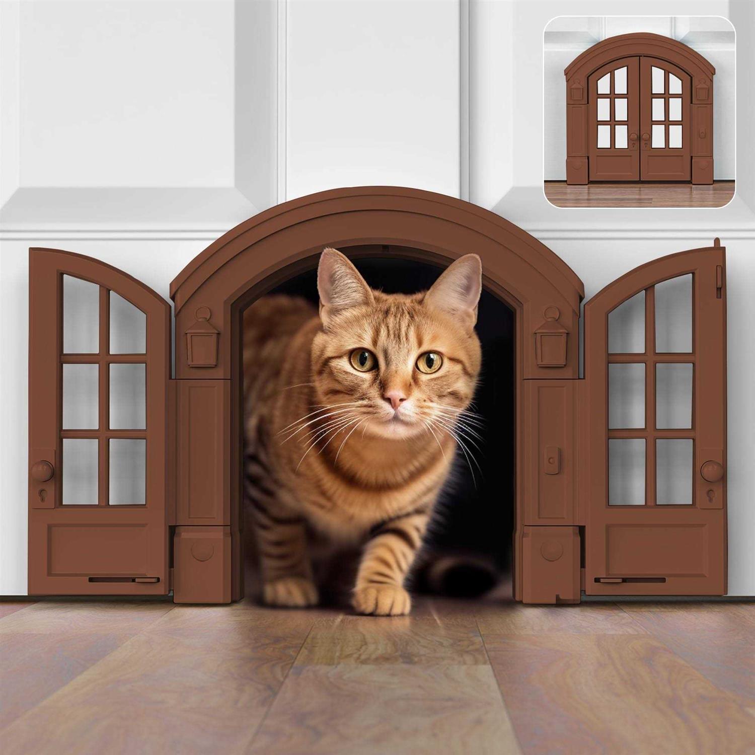 Purrfect Portal French Cat Door Stylish No-Flap Cat Door Interior Door for Average-Sized Cats Up to 20 lbs - Healthber