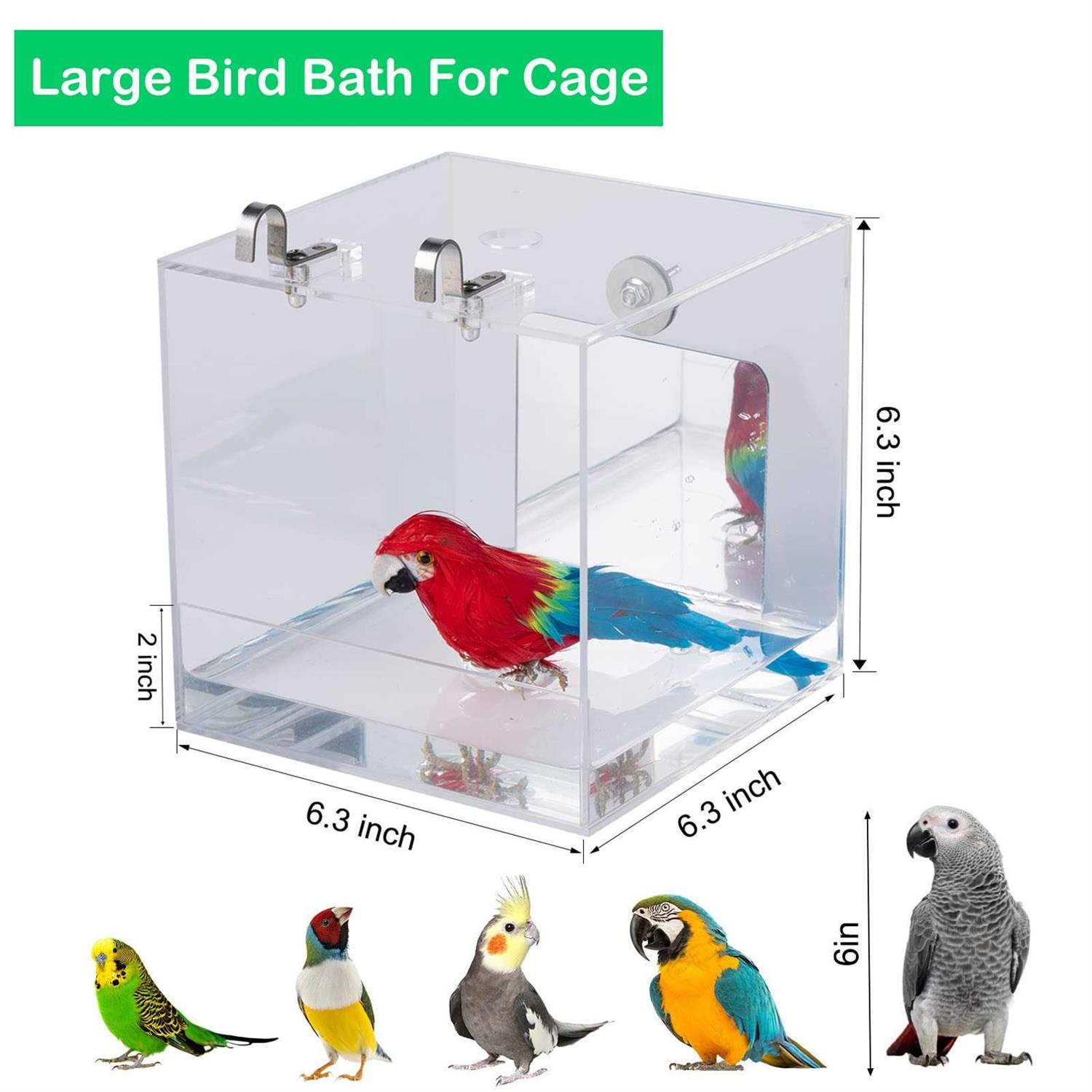 capuca Large Bird Bath Cage Hanging 6.3 Inch Bird Bathtub Shower Box Bowl Cage Accessories for Big Bird Parakeets Parrot Budgie Conure African - Healthber