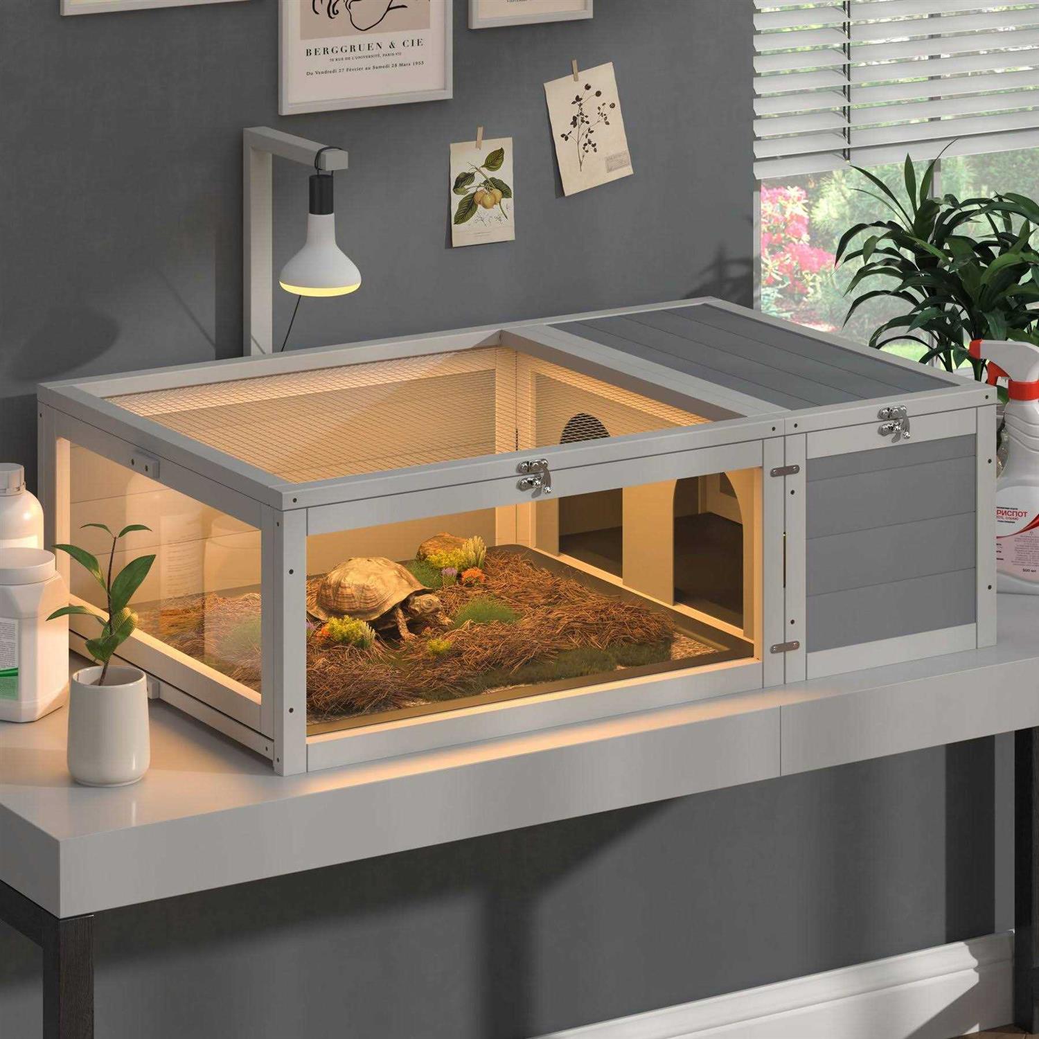 Coziwow by Jaxpety Wooden Tortoise House with Removable Trays Reptile Habitat - Healthber