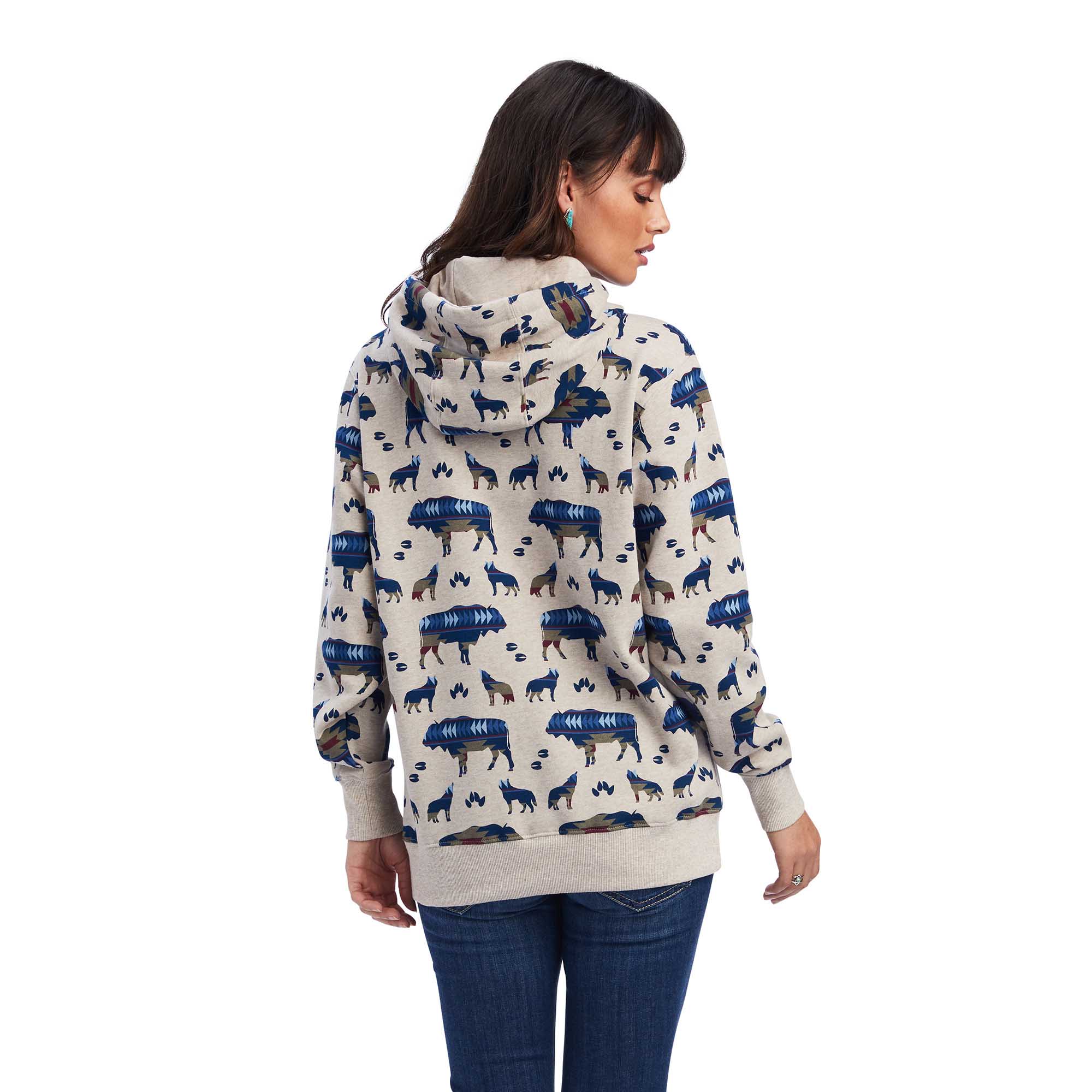 Ariat Women's R.E.A.L. Buffalo Sweatshirt Hoodie, Cream - Healthber