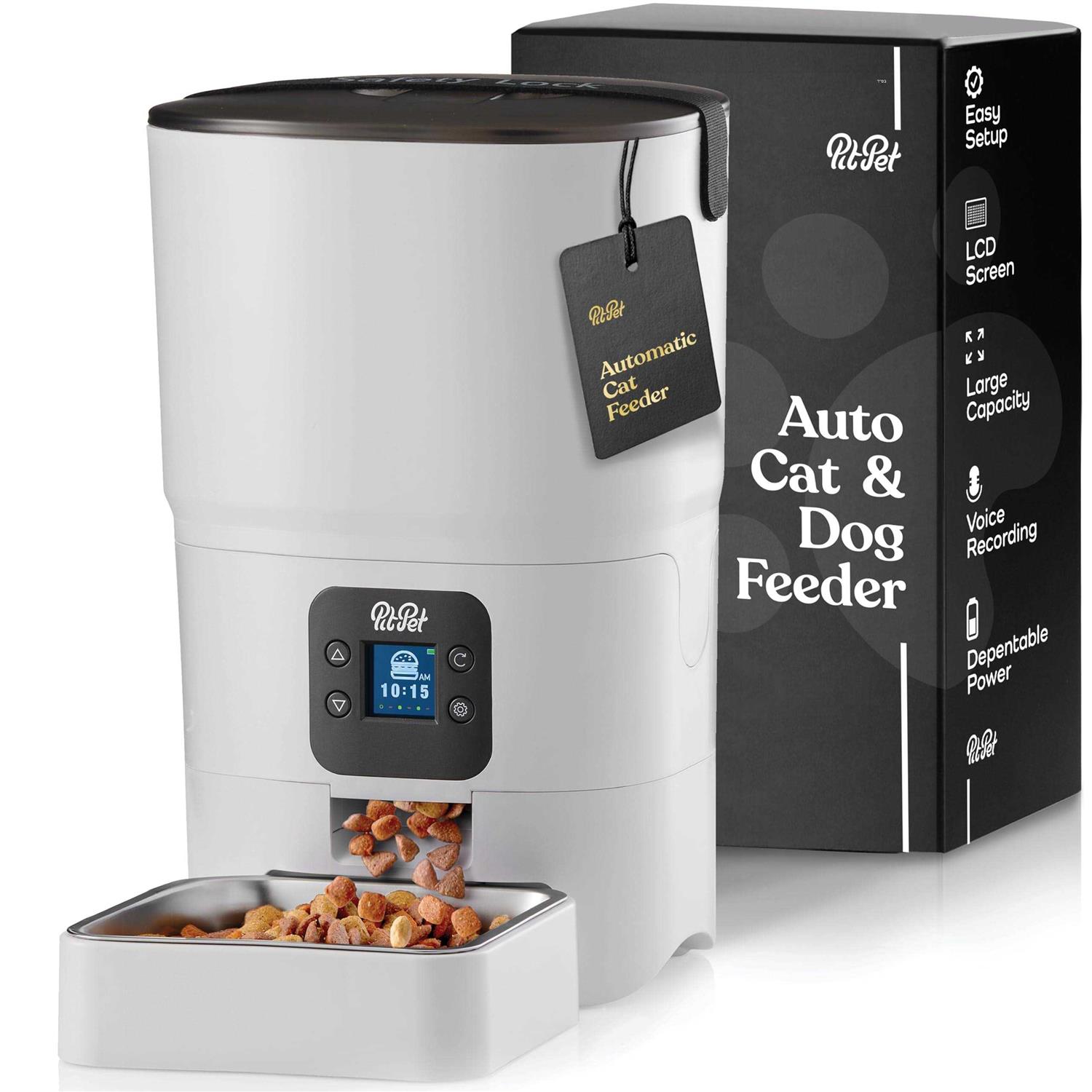 Pitpet Smart Automatic Cat Feeder 6-L Reliable Automatic Cat Food Dispenser with Display LCD Screen for Easy Set Up -Portion Control Automatic Dog - Healthber