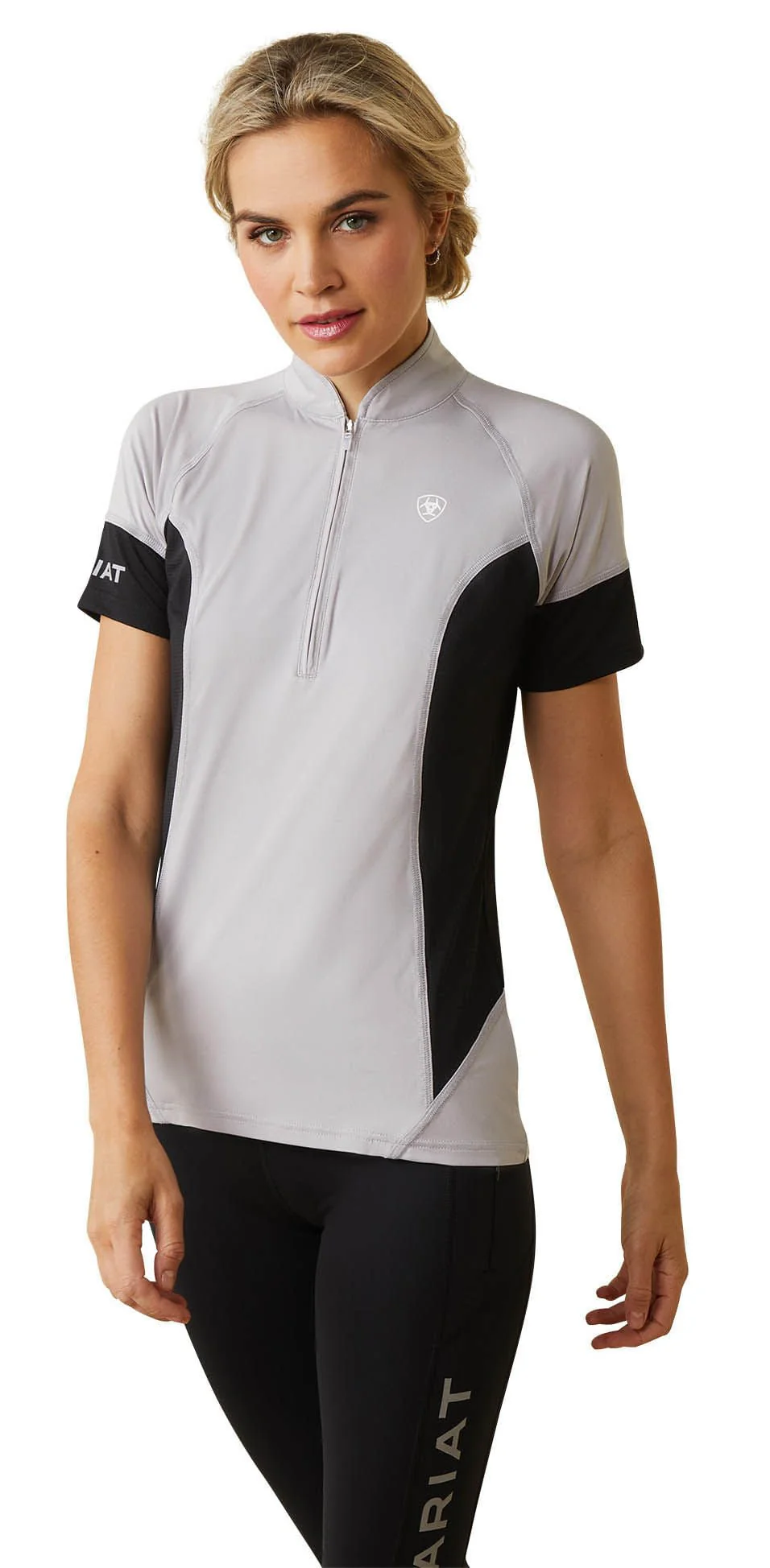 Ariat Women's Cambria Jersey 1/4 Zip Baselayer, Silver & Black - Healthber