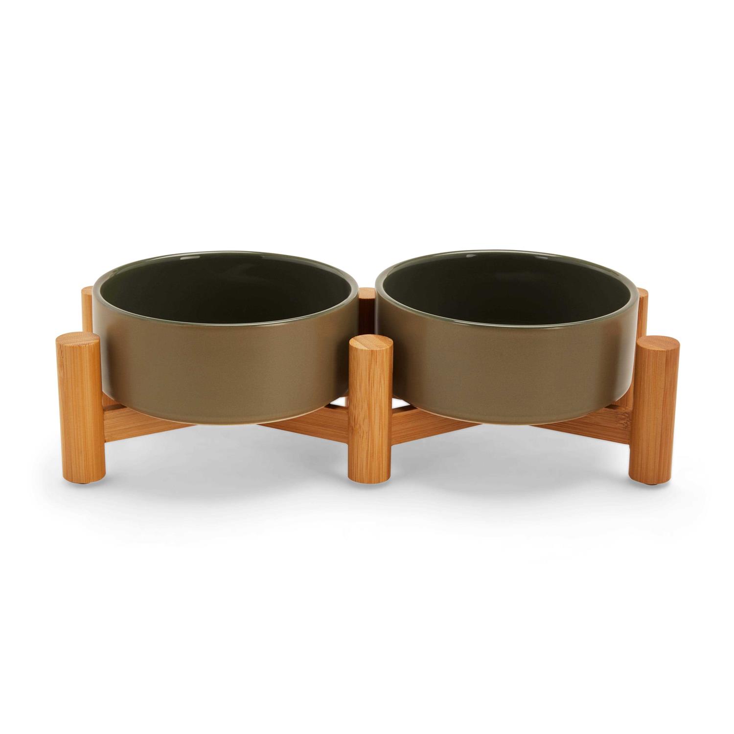 Reddy Ceramic & Bamboo Elevated Dog Double Diner - Healthber