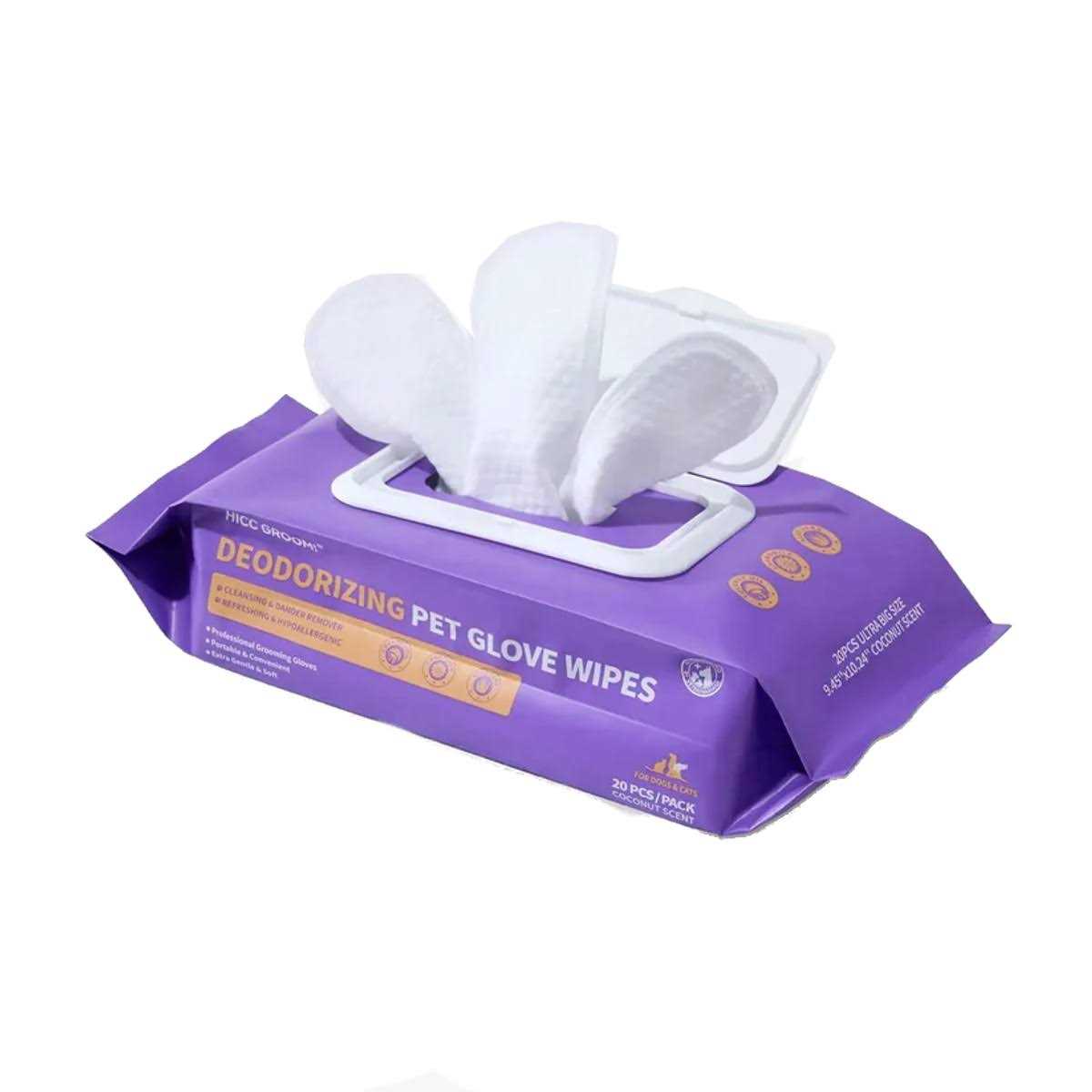 HICC Pet Deodorizing Pet Glove Wipes 20 pc - Healthber
