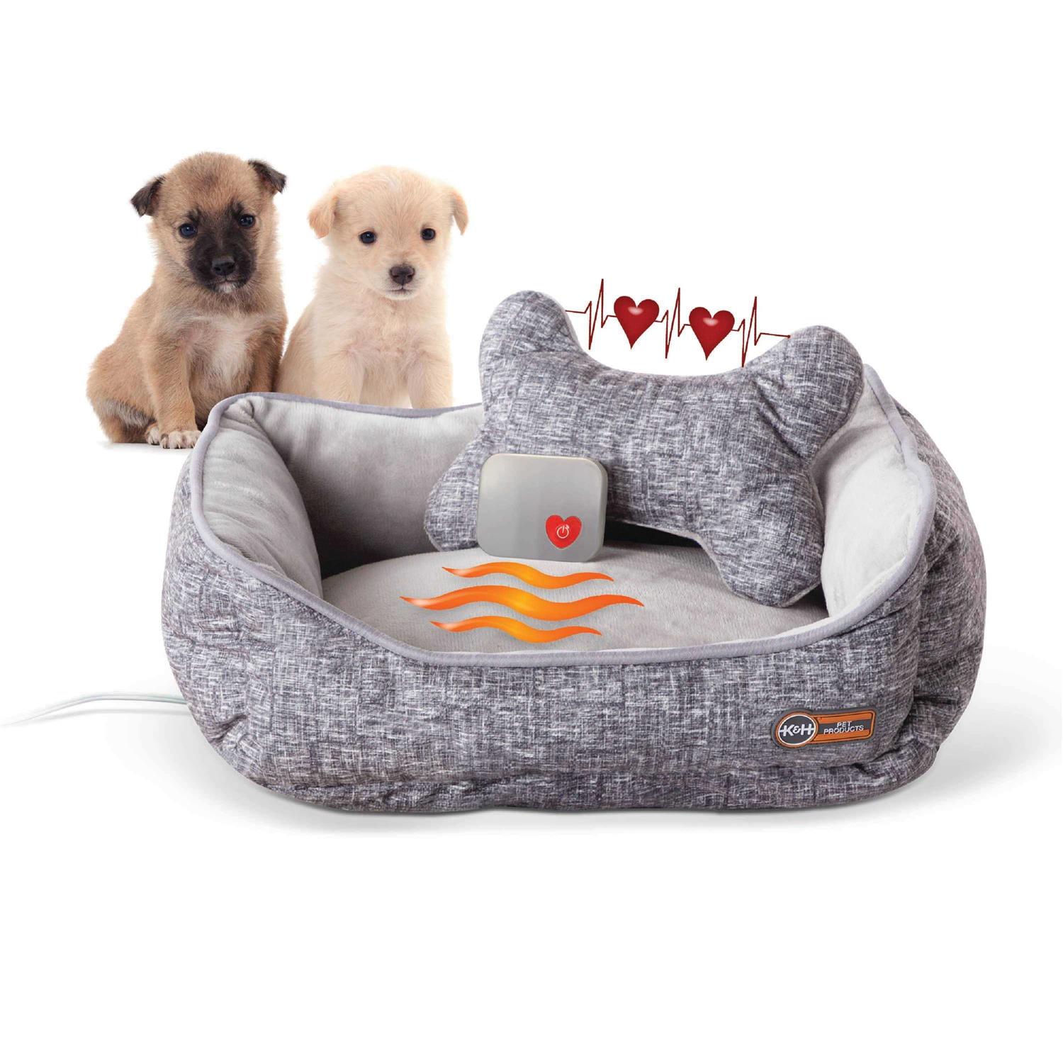 K&H Mother’s Heartbeat Heated Puppy Pet Bed with Bone Pillow - Healthber