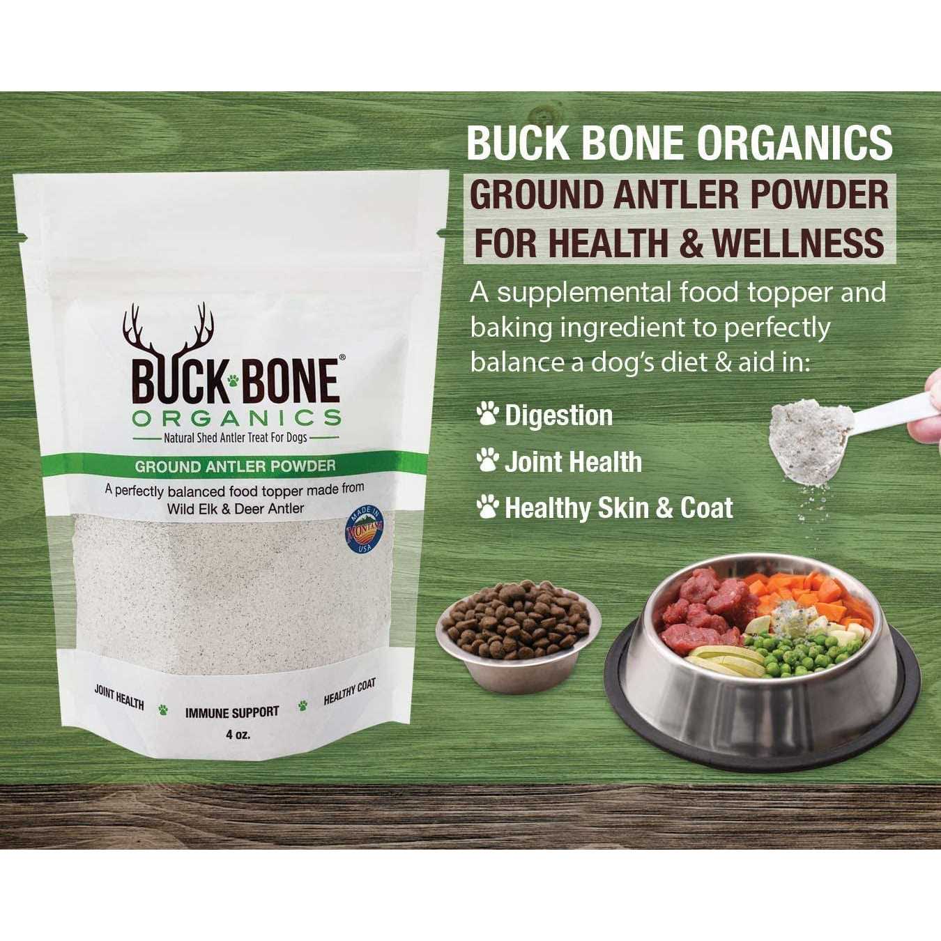 Buck Bone Organics Ground Wild Elk and Deer Antler Powder for Dogs - Healthber