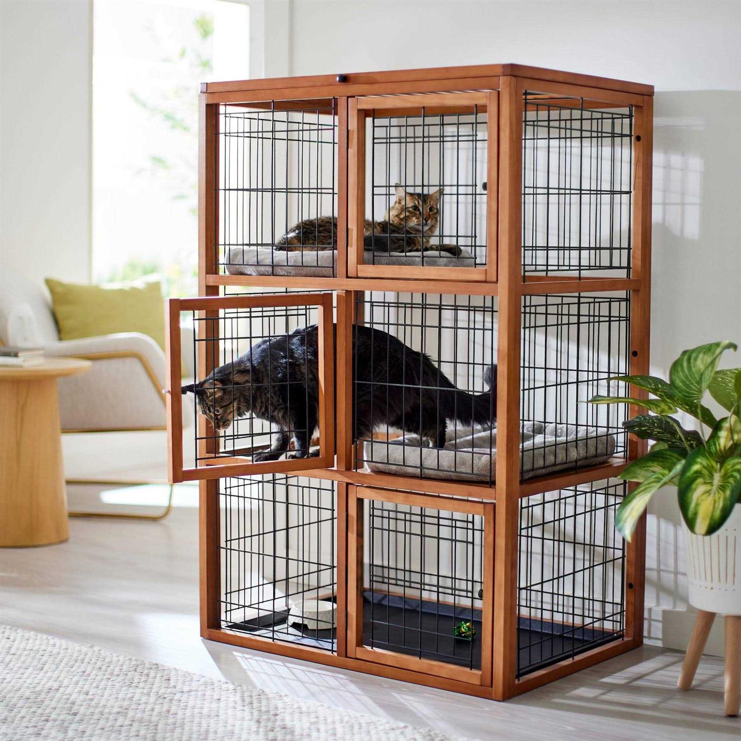 Frisco Collapsible Wood & Wire Cat Cage Playpen - Healthber