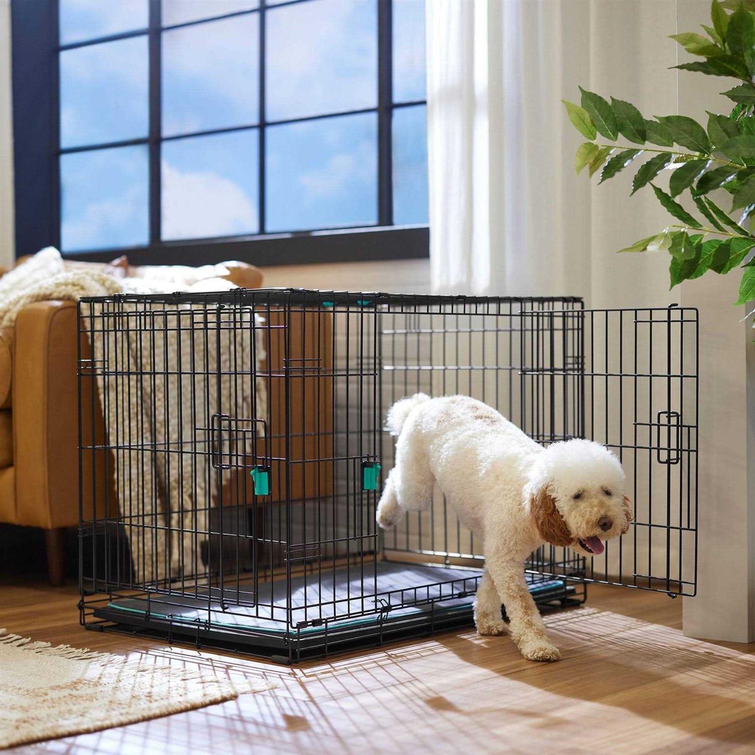 Frisco Enhanced Lock Double Door Fold Carry Wire Dog Crate Mat Kit - Healthber