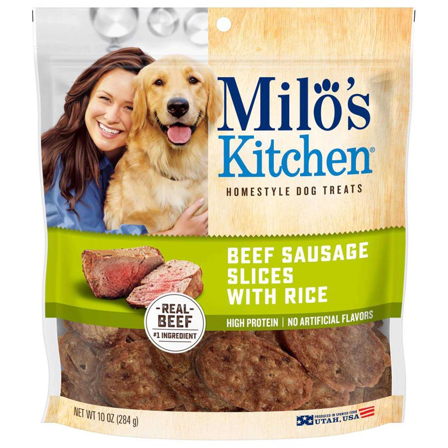 Milo’s Kitchen Beef Sausage Slices with Rice Dog Treats - Healthber