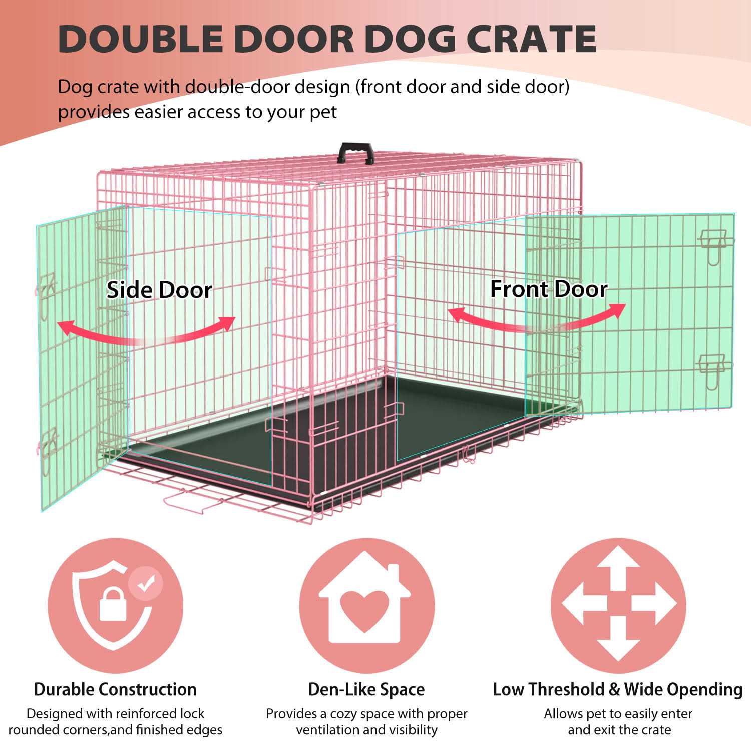 Yrllensdan Foldable Large Dog Crate for Large Dogs, Metal Wire Dog Cage with Plastic Tray and Handle Double-Door Outdoor Dog Crates and - Healthber