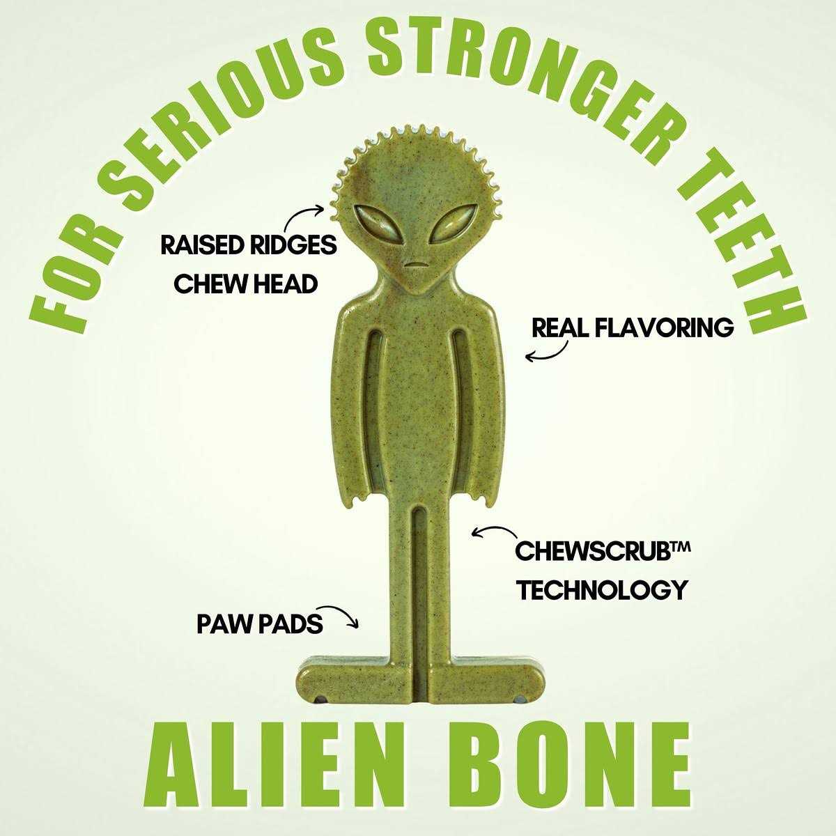 Bullibone Small Alien Bone Dog Chew Toy for Small Dogs With Easy Hold Grips - Healthber