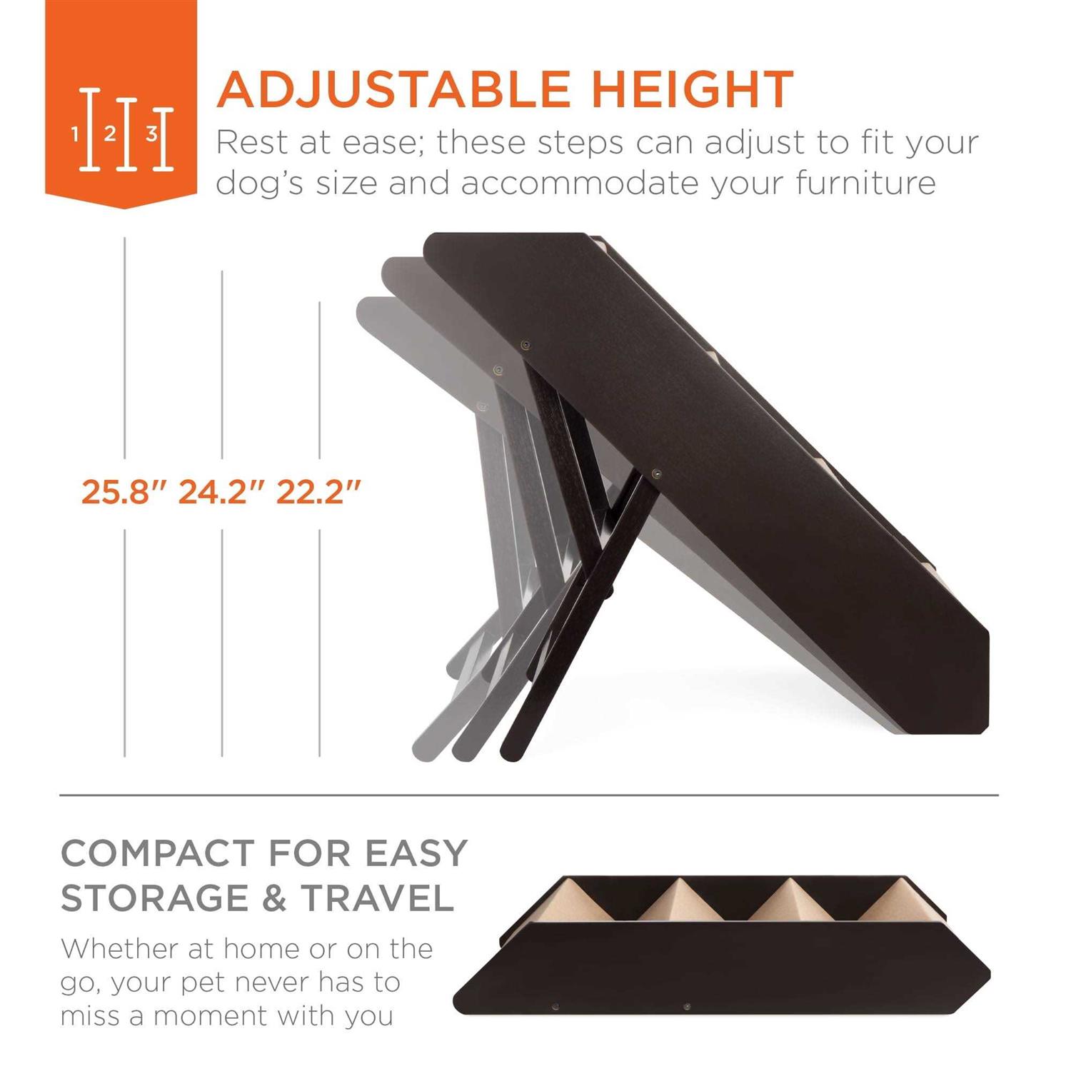 Best Choice Products Foldable Adjustable Wide Wooden Carpeted Pet Stairs for Injured - Healthber