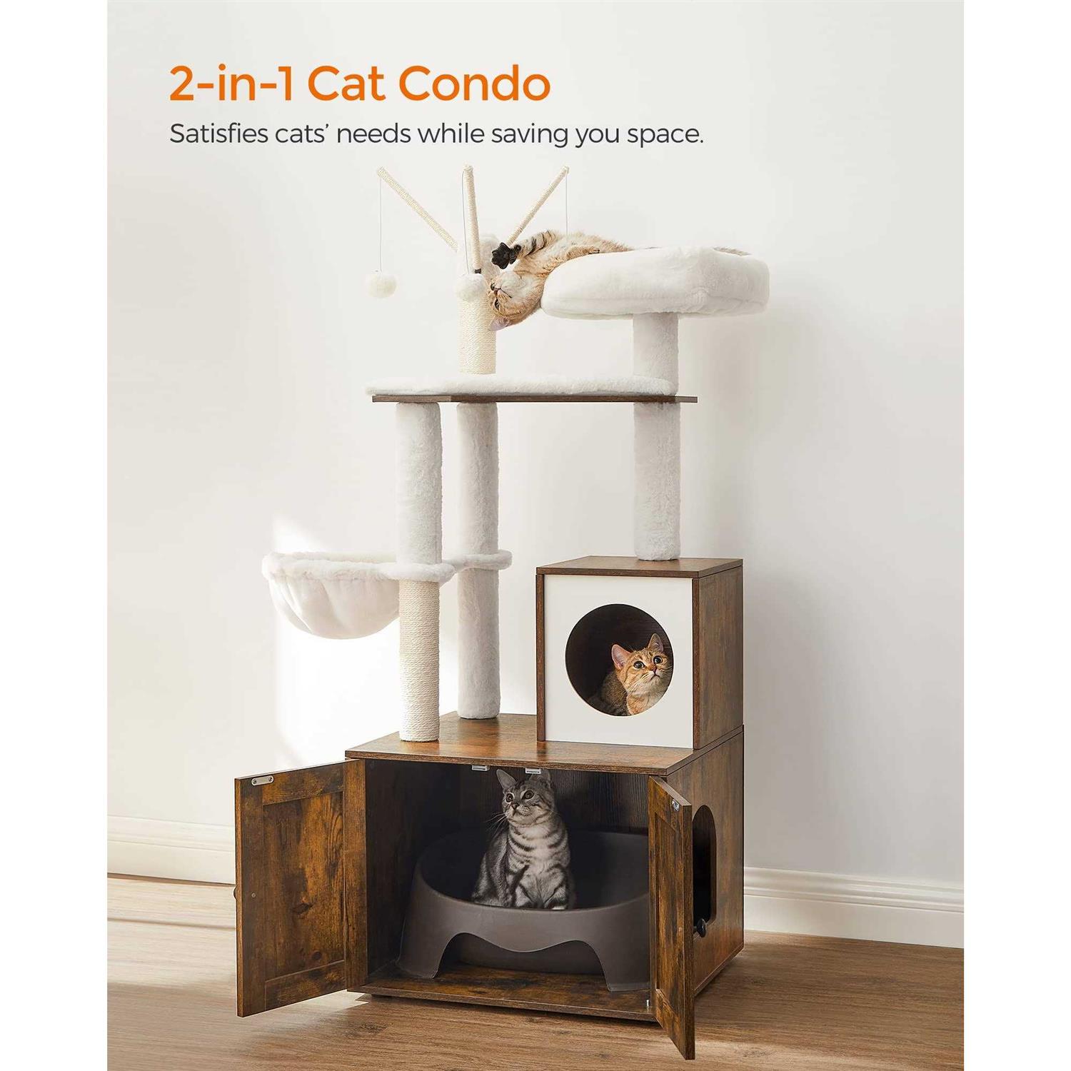 Feandrea WoodyWonders Cat Tree with Litter Box Enclosure 2-in-1 Modern Tower - Healthber
