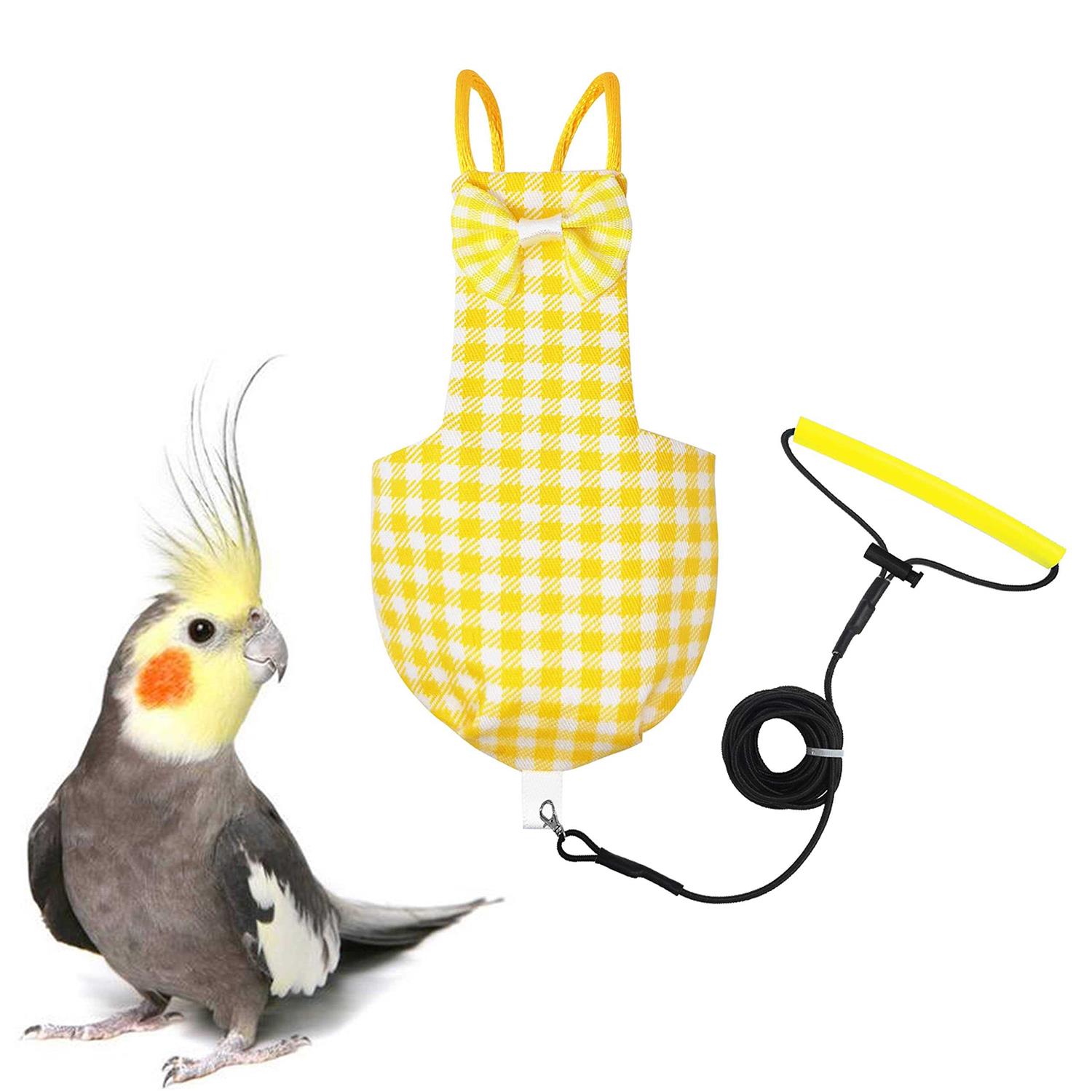 VANTRONIK Vanfavori Bird Diaper Harness Flight Suit Clothes with 80 Inch Flying Leash for Parrots Cockatiel Pet Birds Lemon - Healthber
