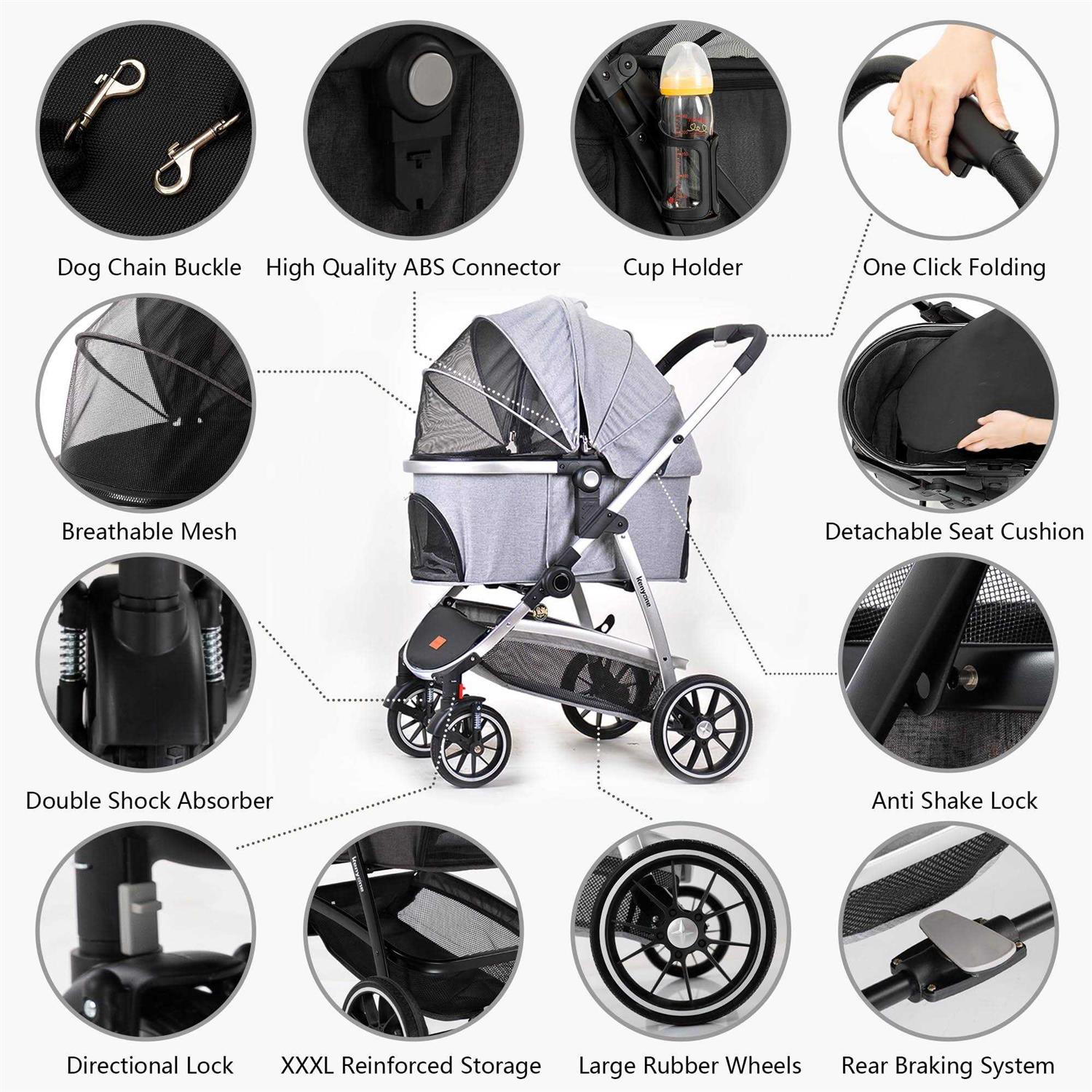 Kenyone Pet Stroller 3 in 1 Dog Stroller for Medium Small Size Dogs - Healthber