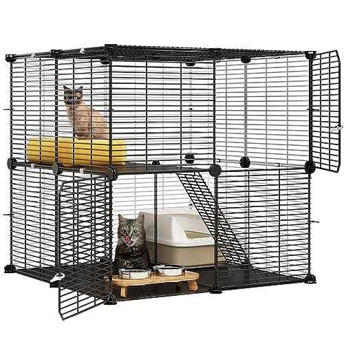 YITAHOME Cat Cage 2 Tier Indoor Cat Kitten Cage DIY Pet Playpen Metal Kennel - Healthber