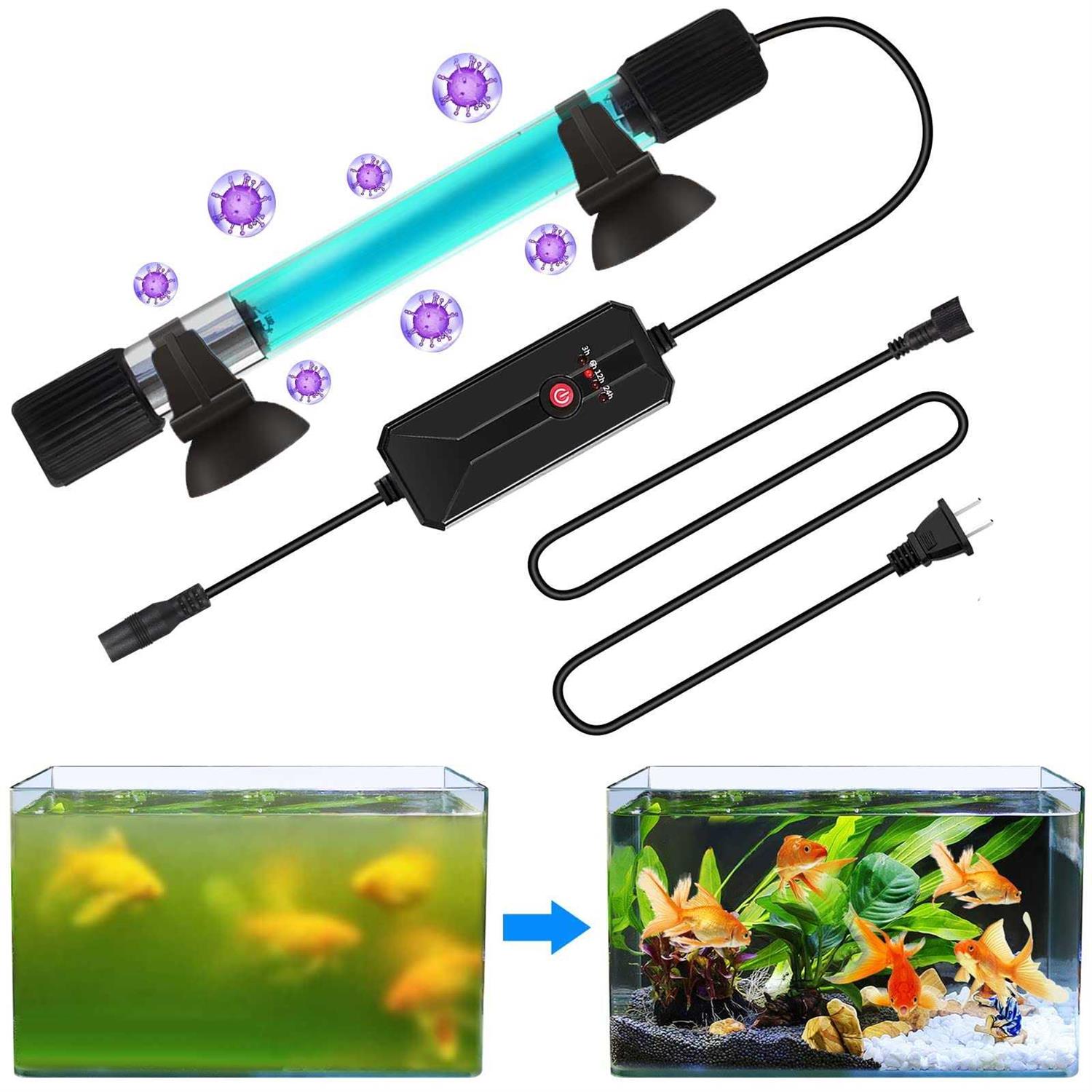 JAHEA UV Sterilizer for Aquarium,13 W Fish Tank Clean Light with Timer,Aquarium Green Killing Machine Waterproof Clean Submersible Lamp for Pond - Healthber