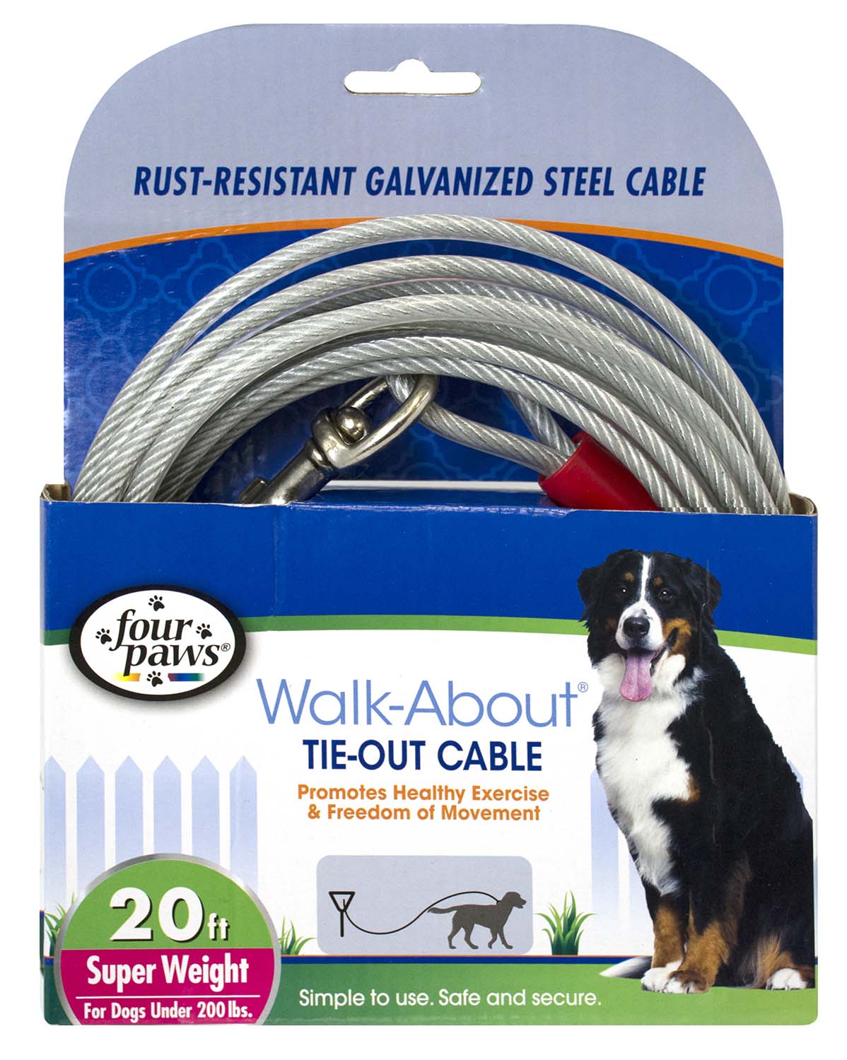 Dog Super Tie Out Cable, Silver, 20 Ft - Healthber