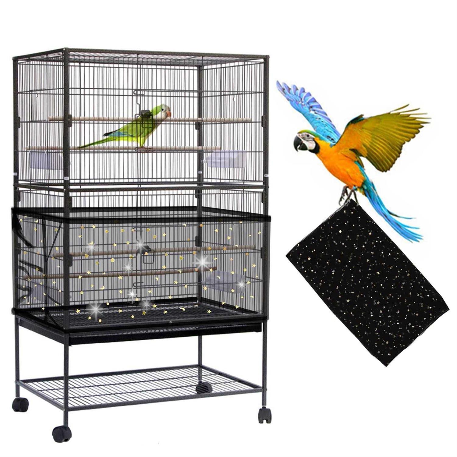 Daoeny Bird Cage Seed Catcher Large Bird Cage Cover Adjustable Soft Airy Nylon Mesh Net - Healthber