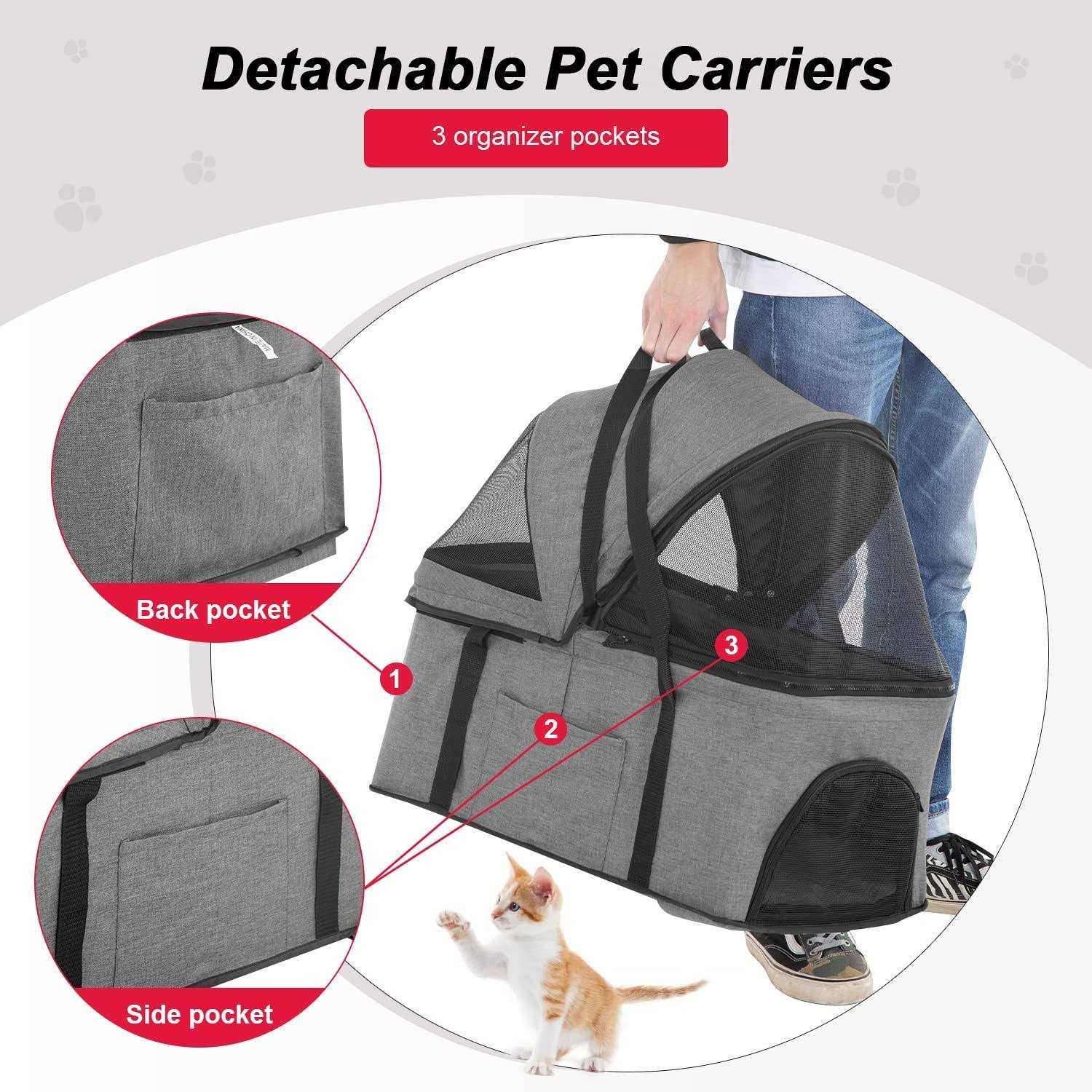Bestpet 3-in-1Pet Stroller Premium Multifunction Dog Cat with Detachable Carrier &Cup Holder - Healthber