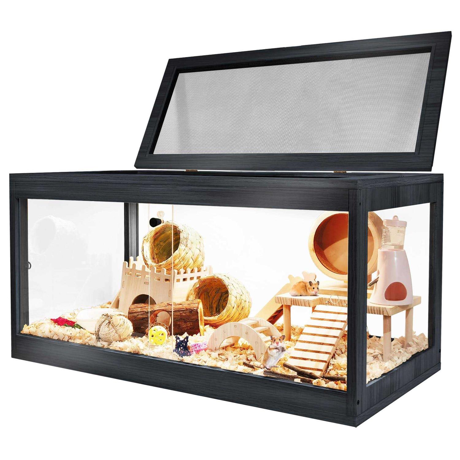 Prolee Hamster Cage Wooden Mice and Rat Habitat Openable Top with Acrylic Sheets Solid Built - Healthber